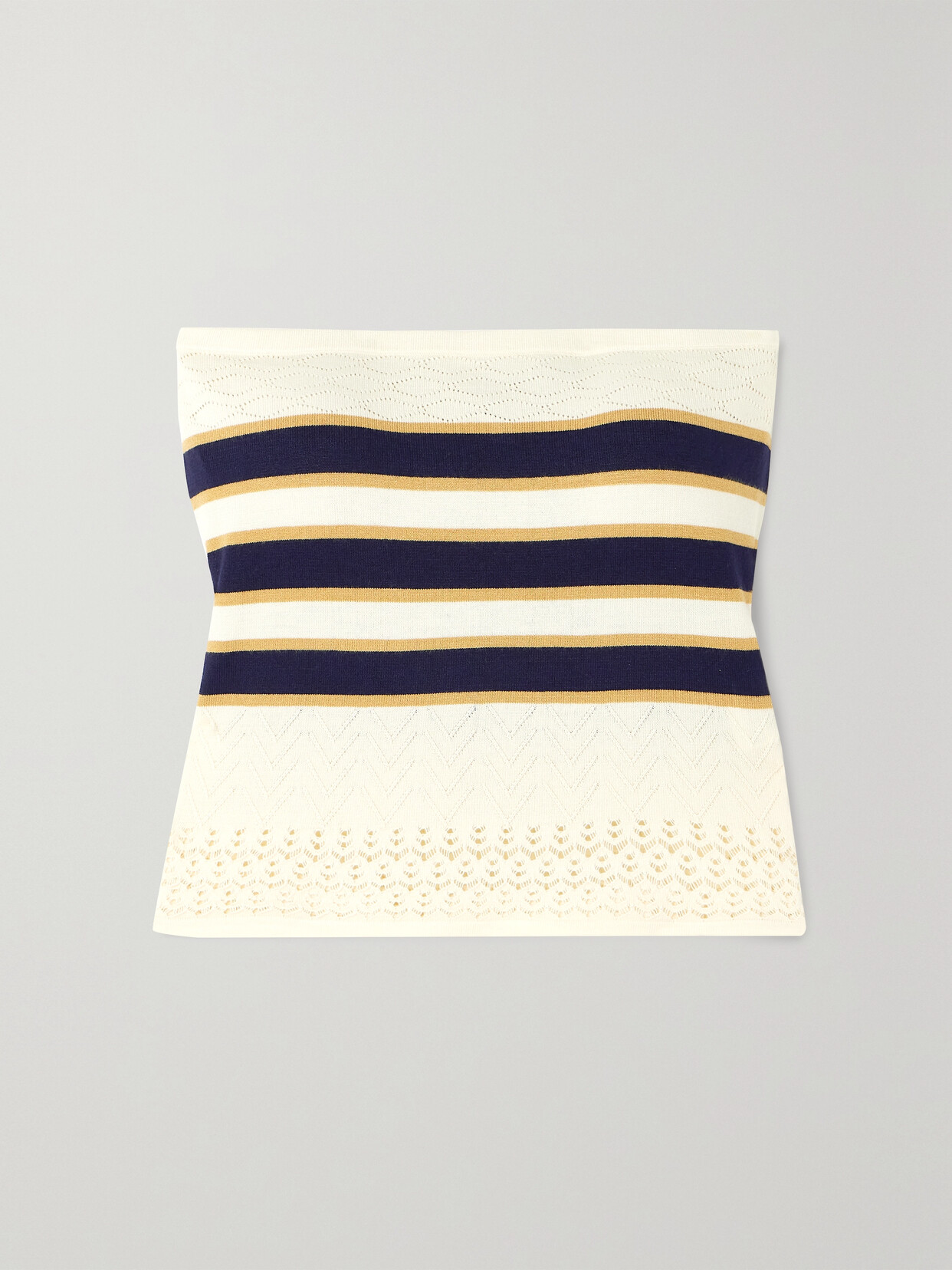 Cara Cara - Mallorca Strapless Striped Pointelle-knit Top - Cream