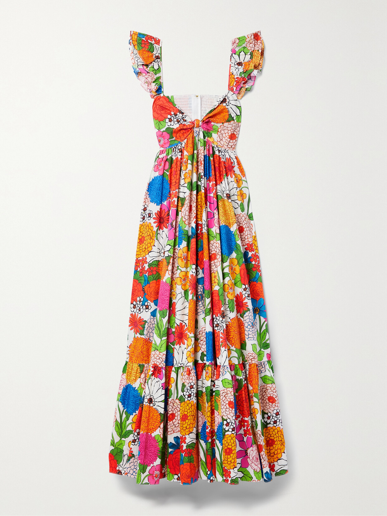 Cara Cara Ileana Flutter-sleeve Floral Cotton Maxi Dress In Happy Garden