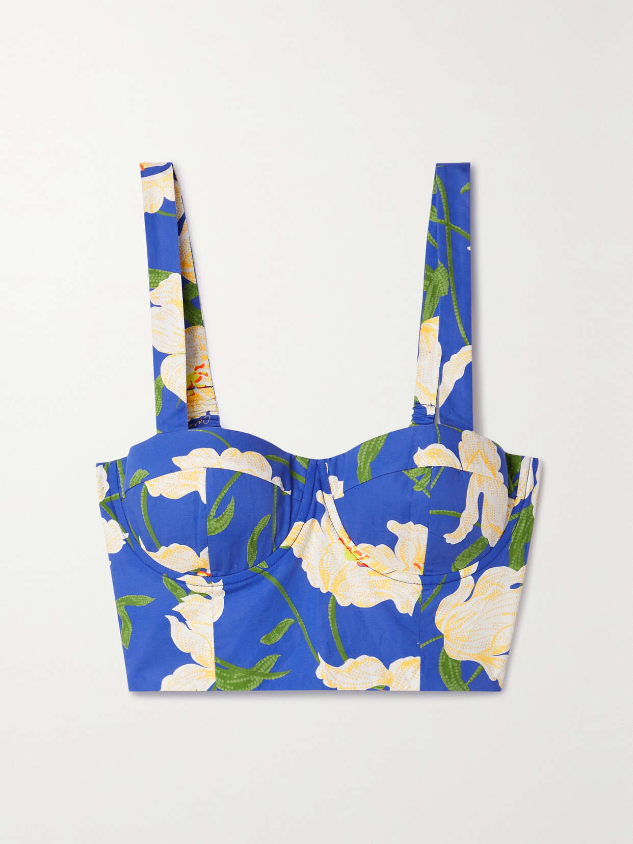 Cara Cara - Claudine Cropped Floral-print Silk Bustier Top - Blue