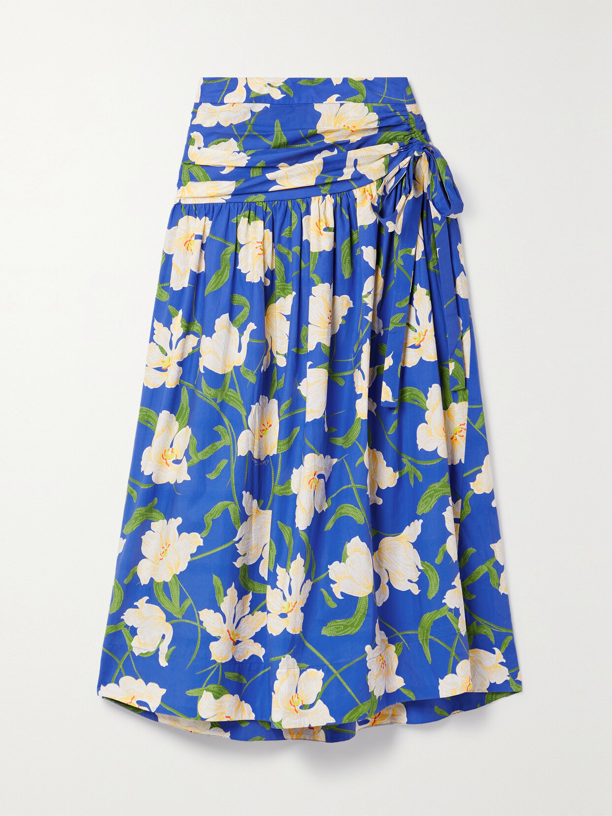 Cara Cara Kayla Ruched-waist Floral Cotton Midi Skirt In Blue Holland Tulips