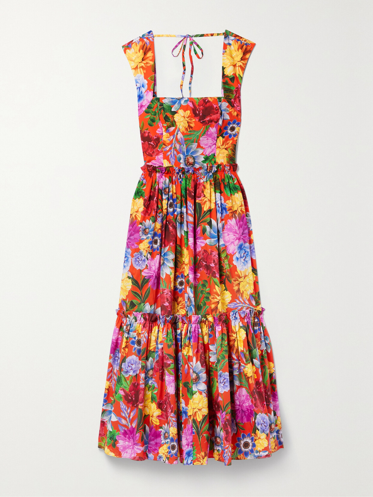 Cara Cara - Claire Tiered Floral-print Cotton-poplin Midi Dress - Orange