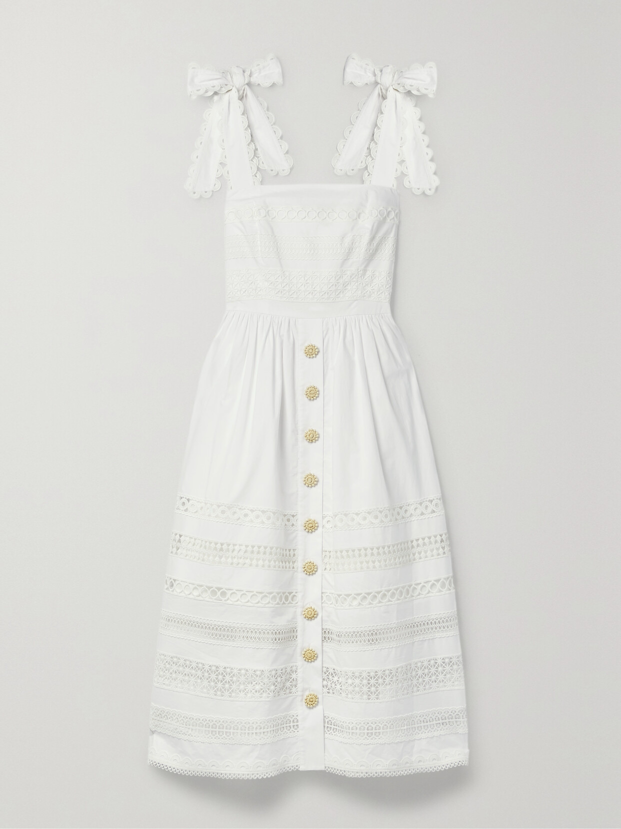 Cara Cara Nidhi Tie-shoulder Poplin Lace Midi Dress In White