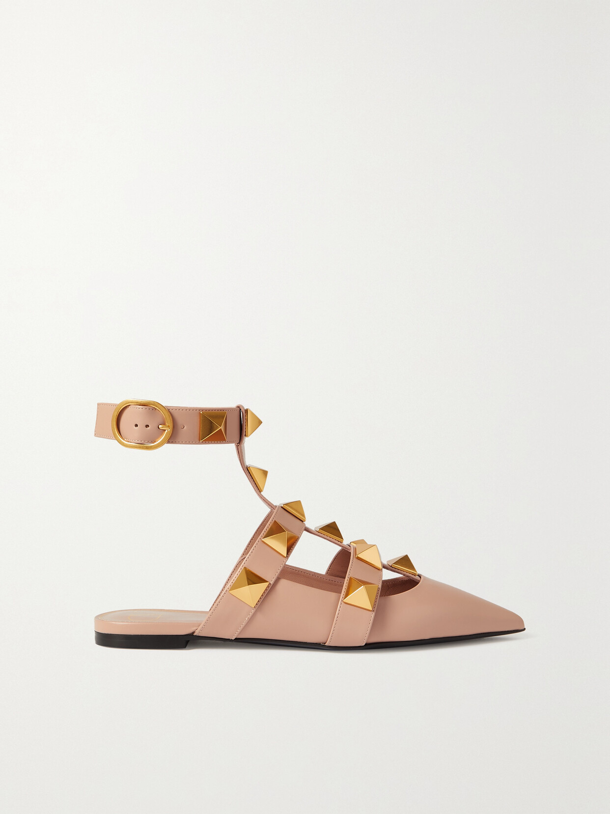 Valentino Taupe Leather Roman Stud Ballet Flats In Pink