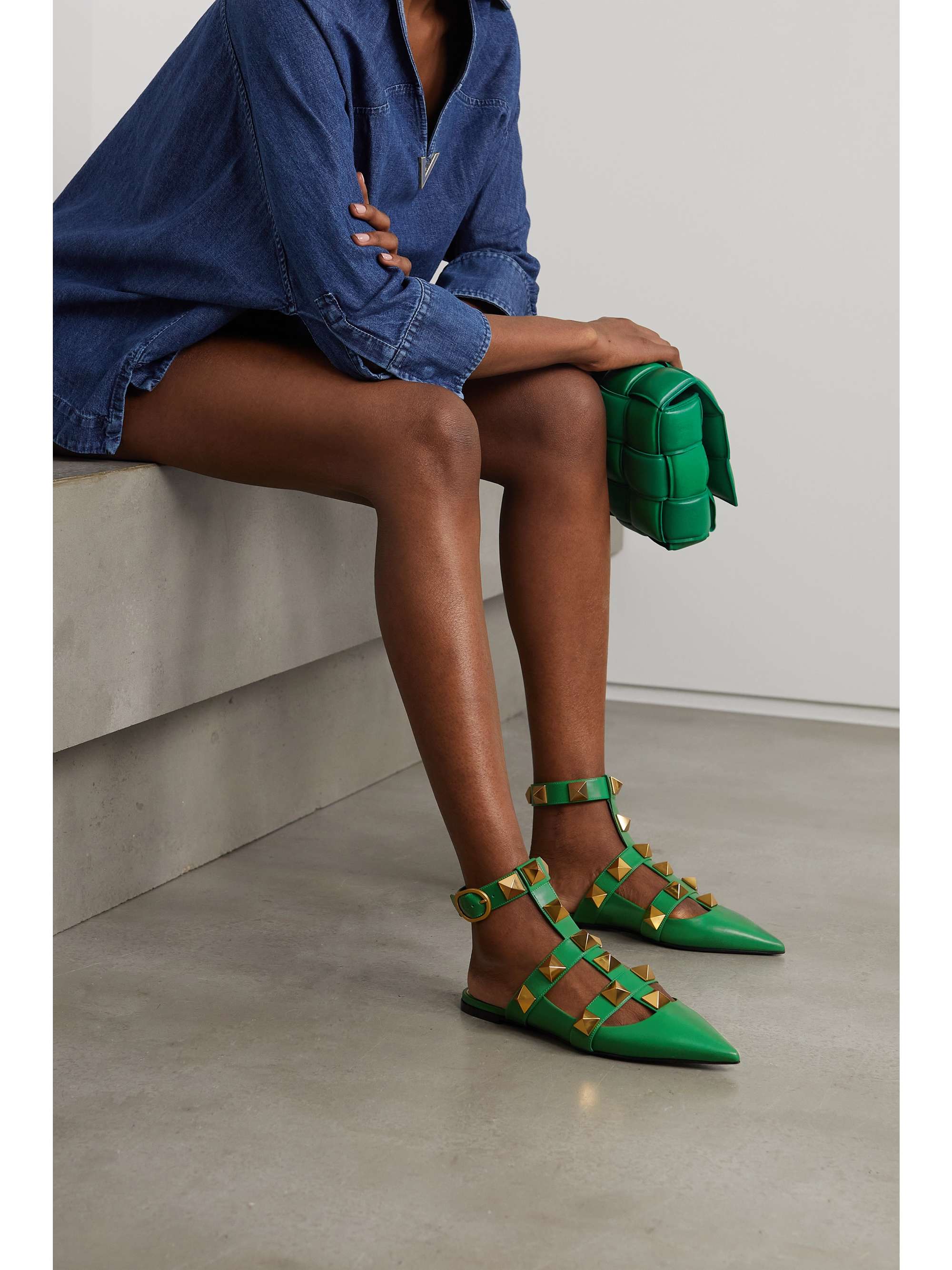 VALENTINO GARAVANI Valentino Garavani Roman Stud leather point-toe flats |  NET-A-PORTER
