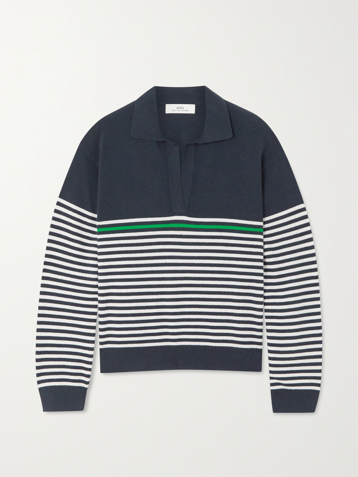 Arch4 - Lima Striped Cashmere Polo Top - Blue