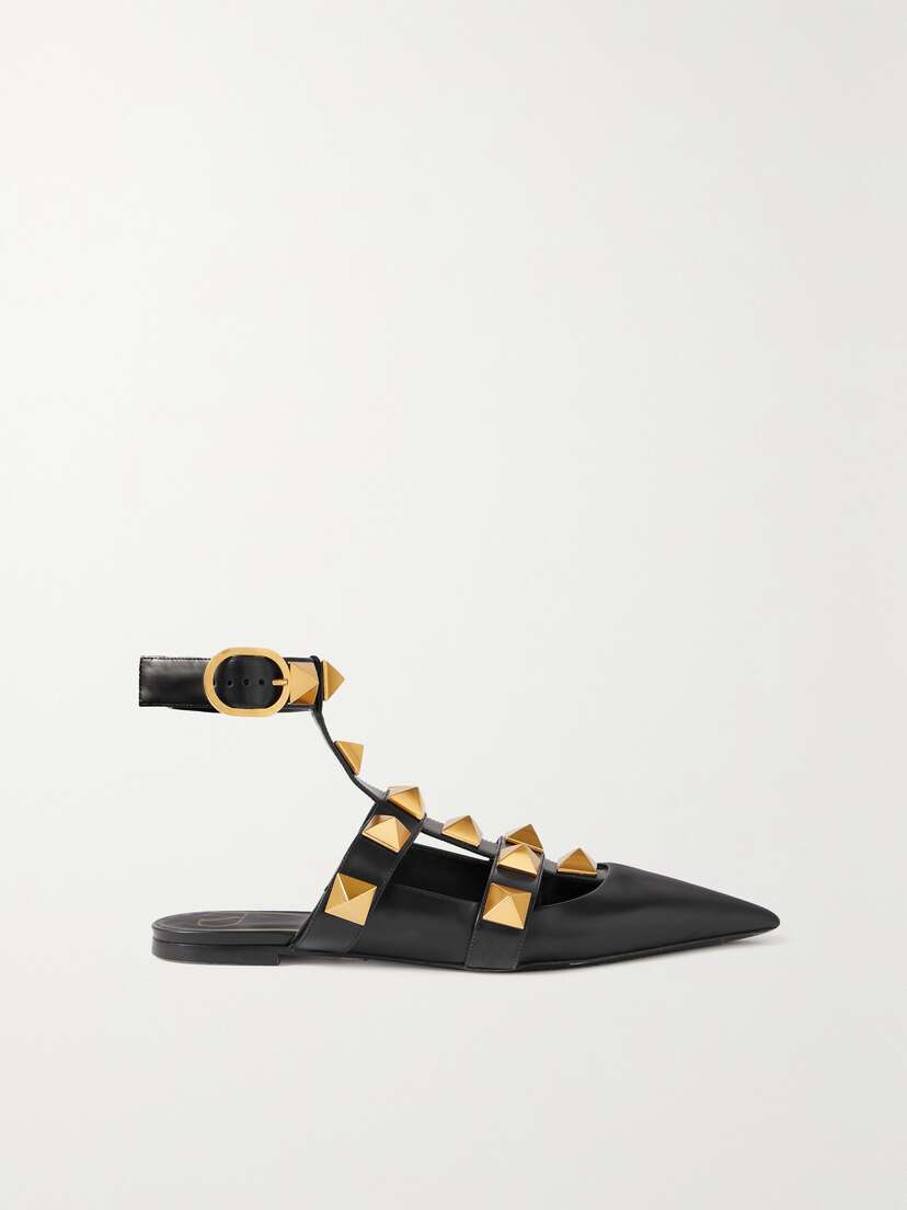 Valentino Garavani Roman Stud Leather Point-toe Flats