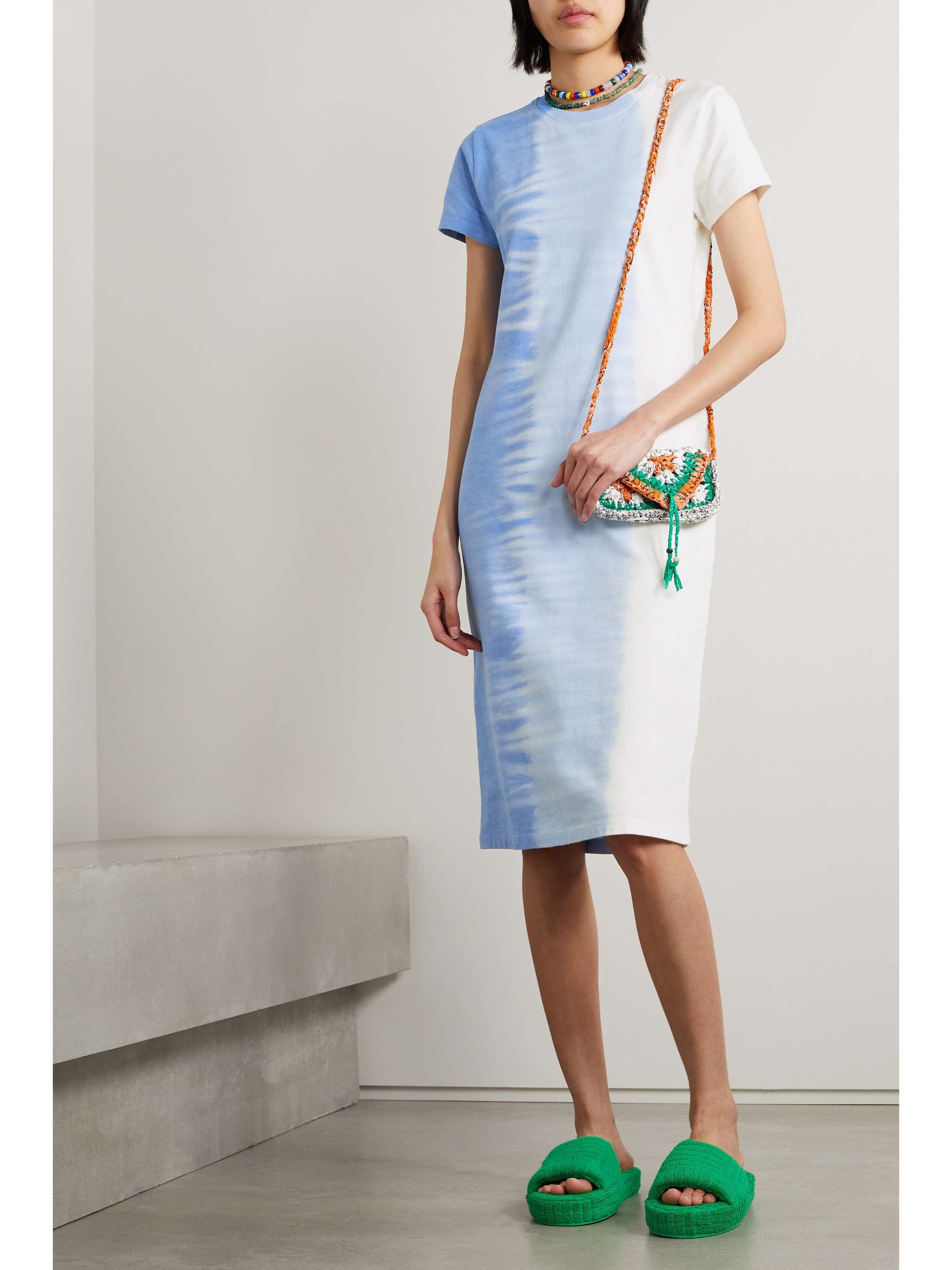 THE ELDER STATESMAN Dégradé cotton and cashmere-blend piqué midi dress