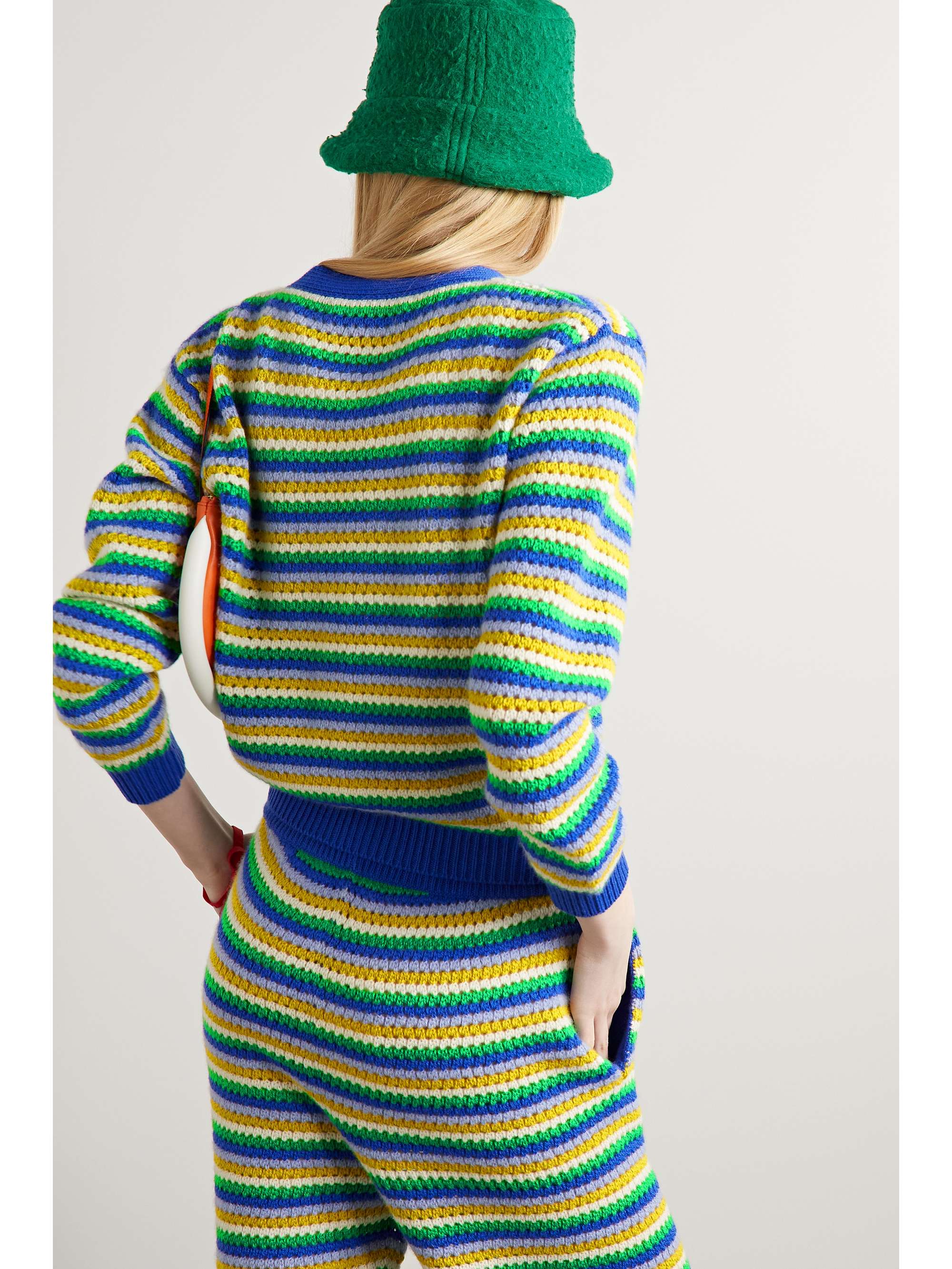 THE ELDER STATESMAN Striped open-knit cashmere cardigan
