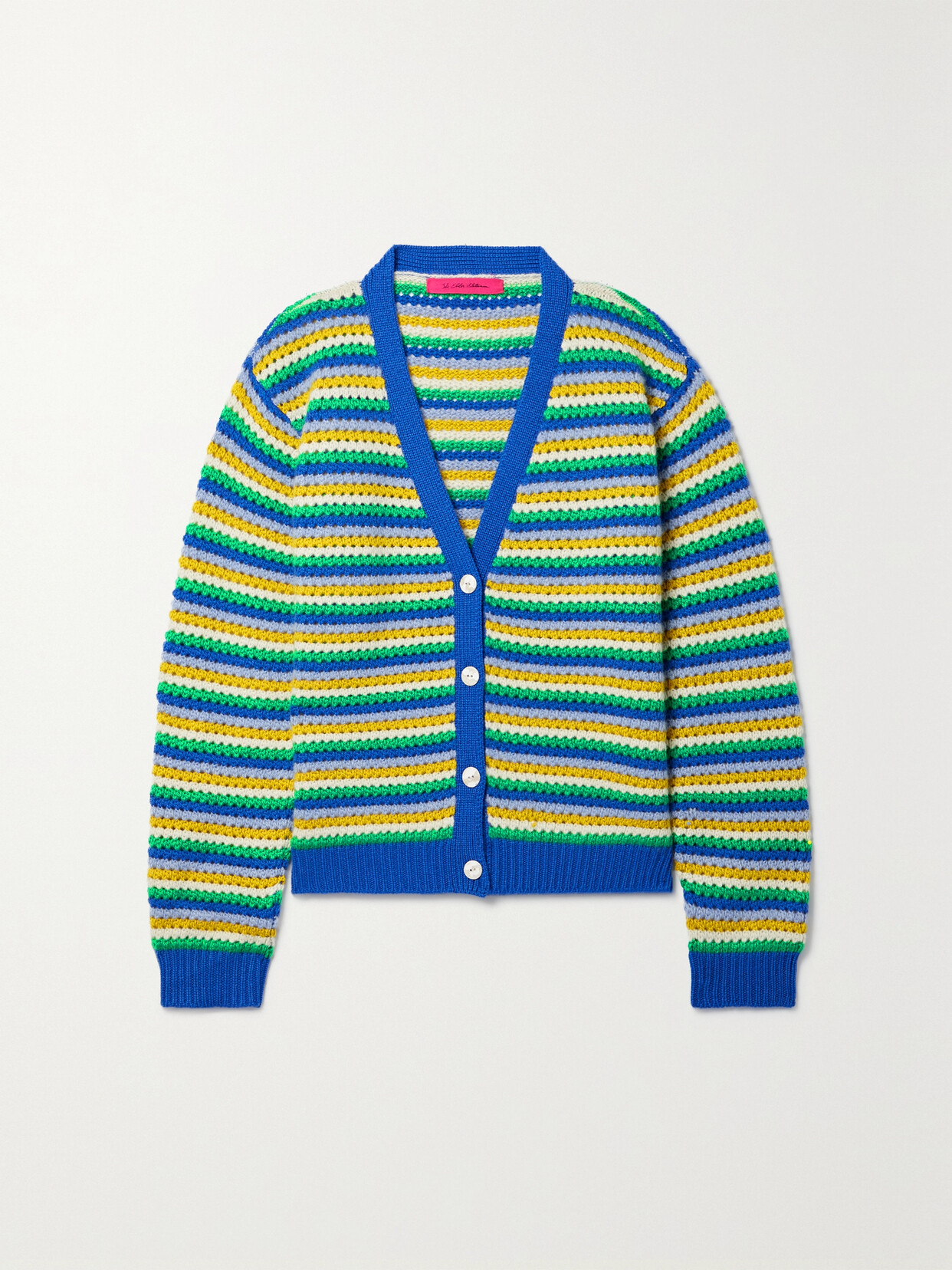 The Elder Statesman Striped Open-knit Cashmere Cardigan - Blue