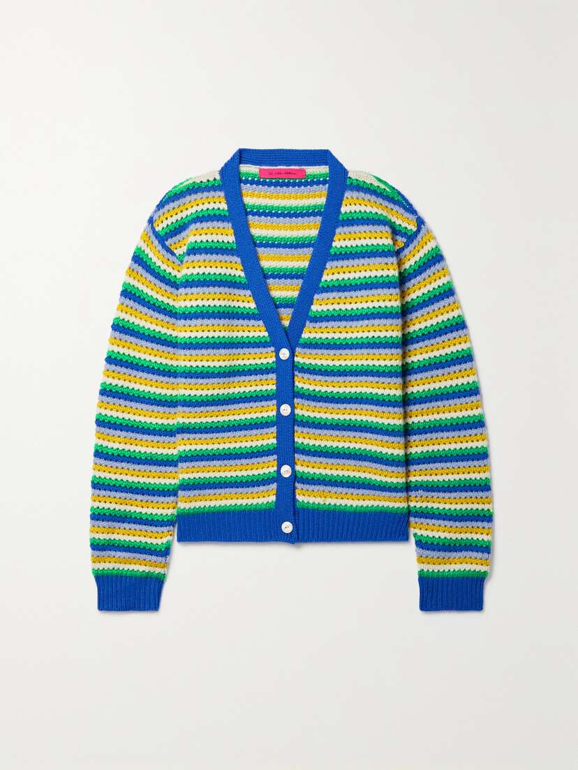 The Elder Statesman Striped Open-knit Cashmere Cardigan