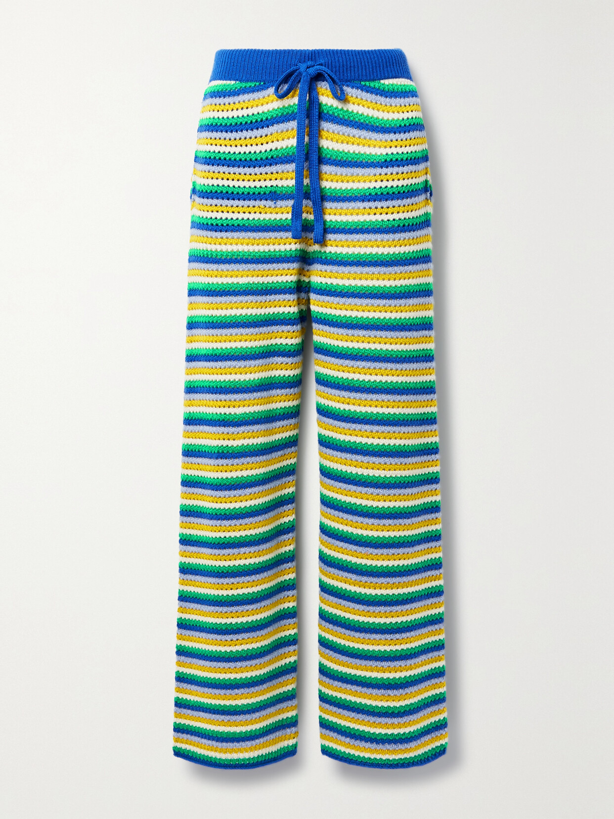 The Elder Statesman Striped Open-knit Cashmere Straight-leg Pants - Multi