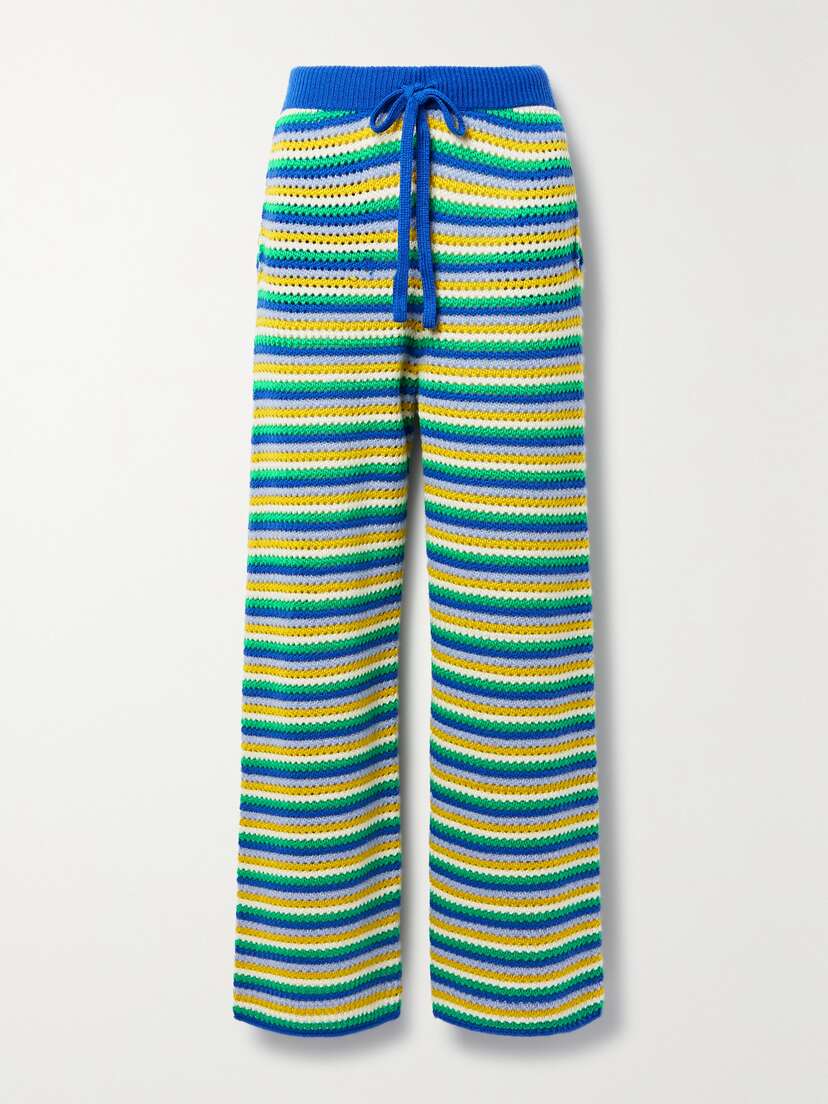The Elder Statesman Striped Open-knit Cashmere Straight-leg Pants