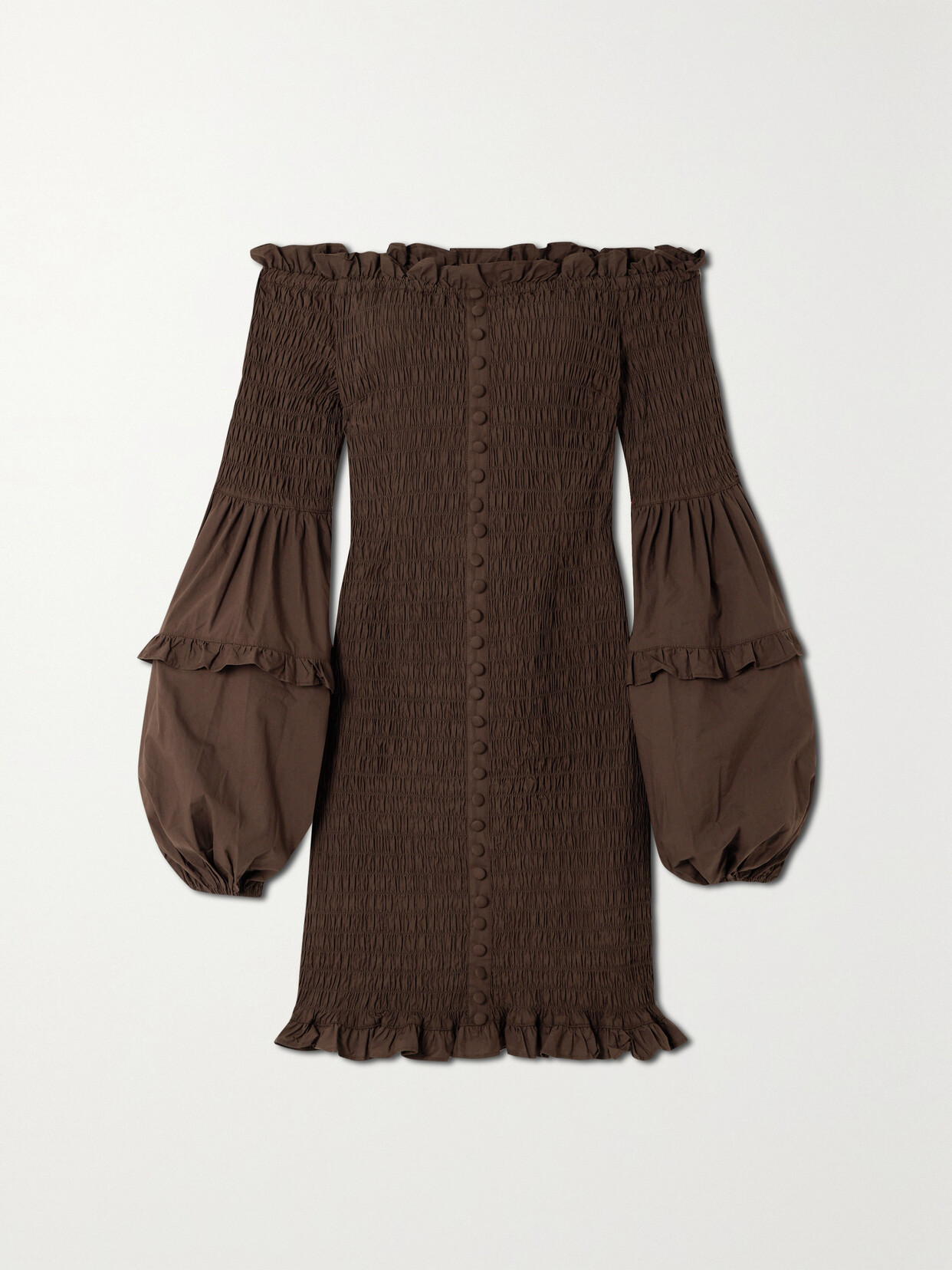 Joslin + Net Sustain Karlie Off-the-shoulder Shirred Organic Cotton-poplin Mini Dress - Brown
