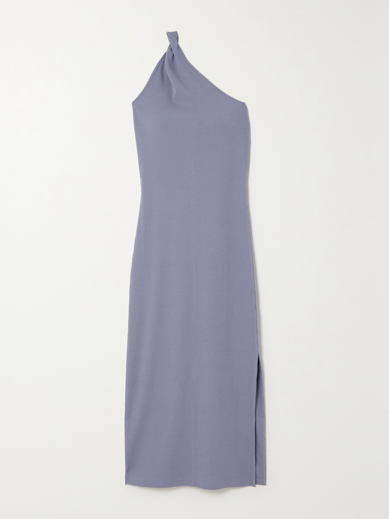 Ninety Percent - Okra One-shoulder Ribbed Stretch-organic Cotton Midi Dress - Blue