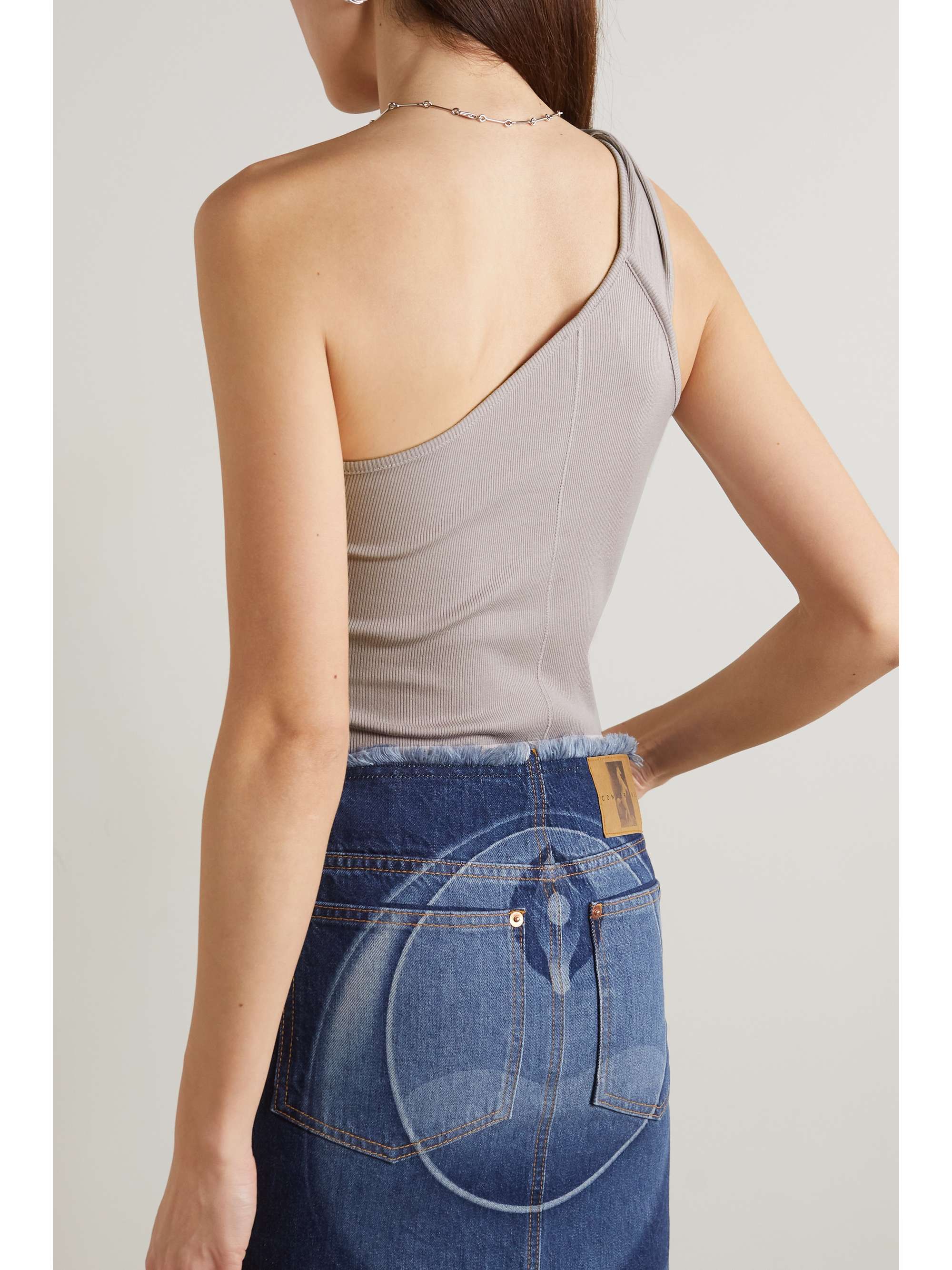NINETY PERCENT Esuna one-shoulder twisted ribbed stretch-organic cotton tank