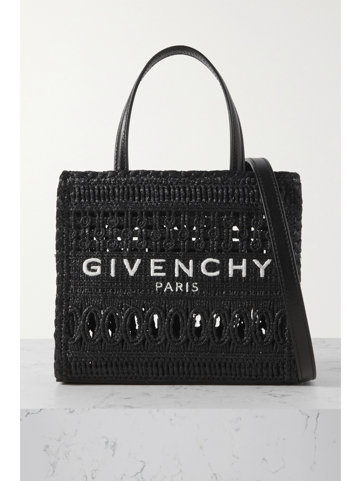 Givenchy G-tote Mini Leather-trimmed Embroidered Macramé Tote