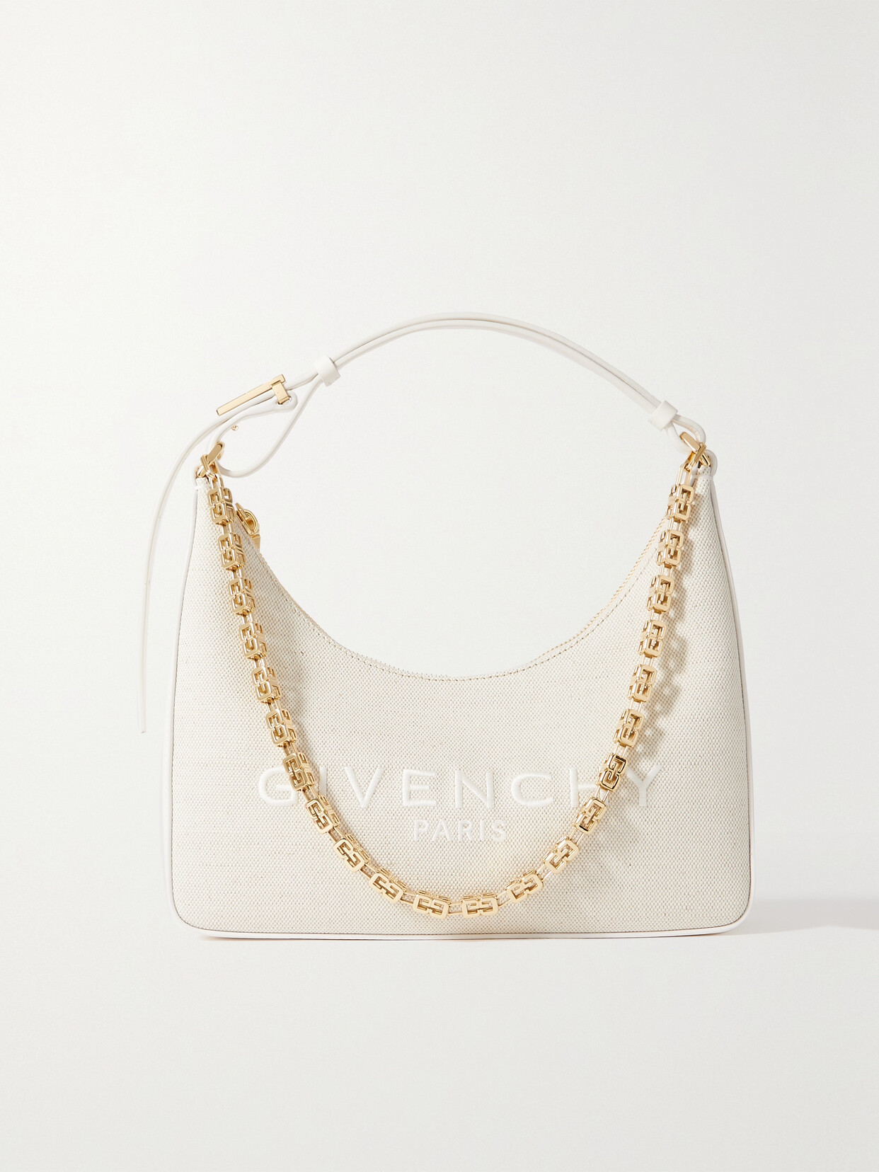 Givenchy - Moon Cut Out Small Chain-embellished Embroidered Canvas Shoulder Bag - Neutrals