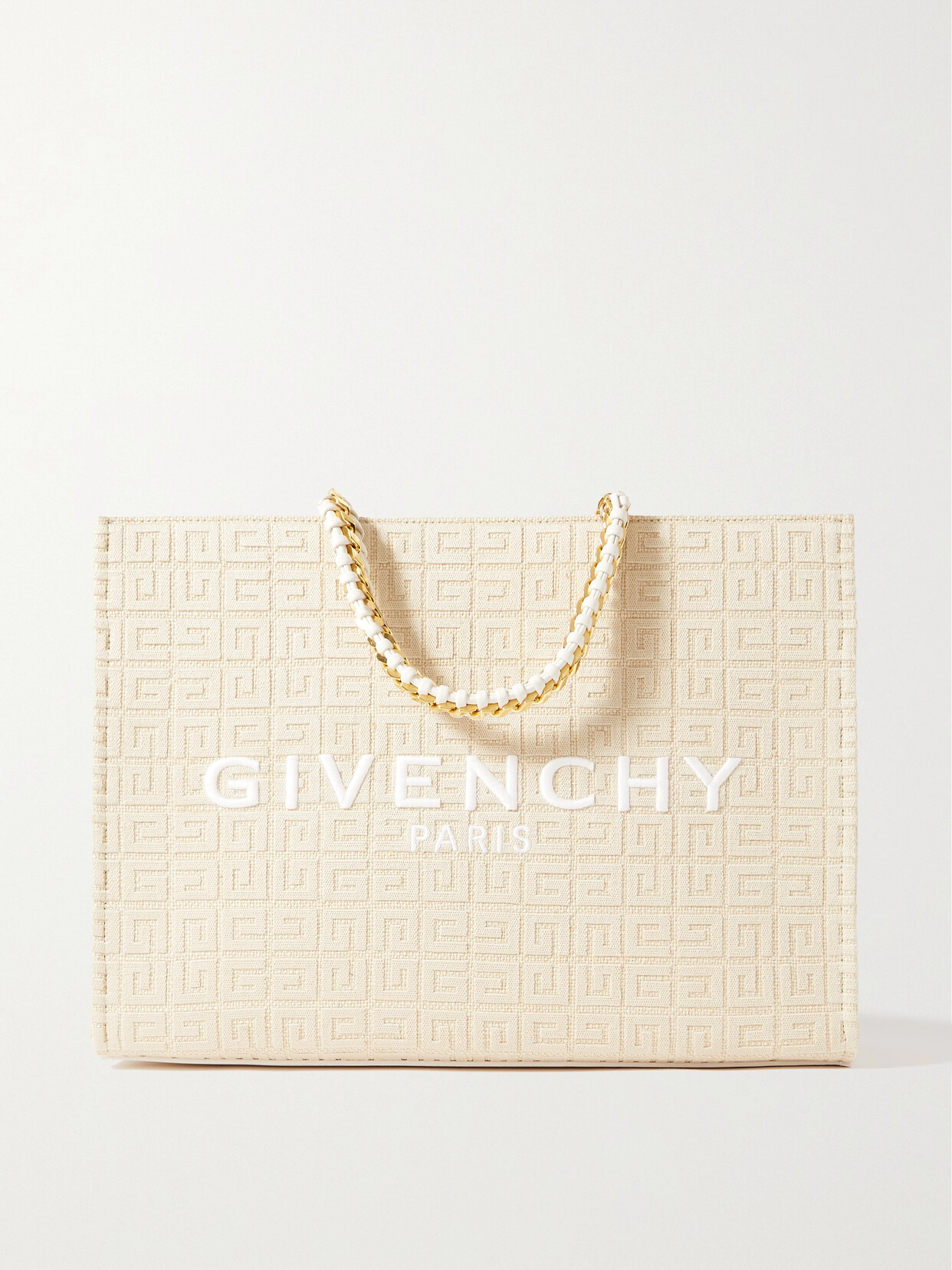 Givenchy G-tote Medium Chain-embellished Embroidered Cotton-blend Canvas Tote In Neutrals