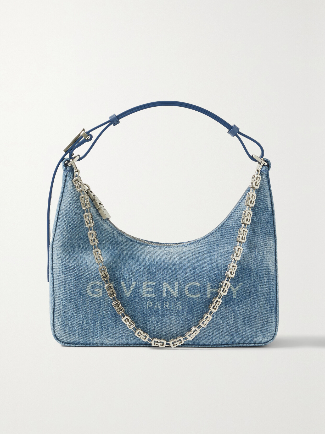 Givenchy - Embellished Leather-trimmed Denim Shoulder Bag - Blue