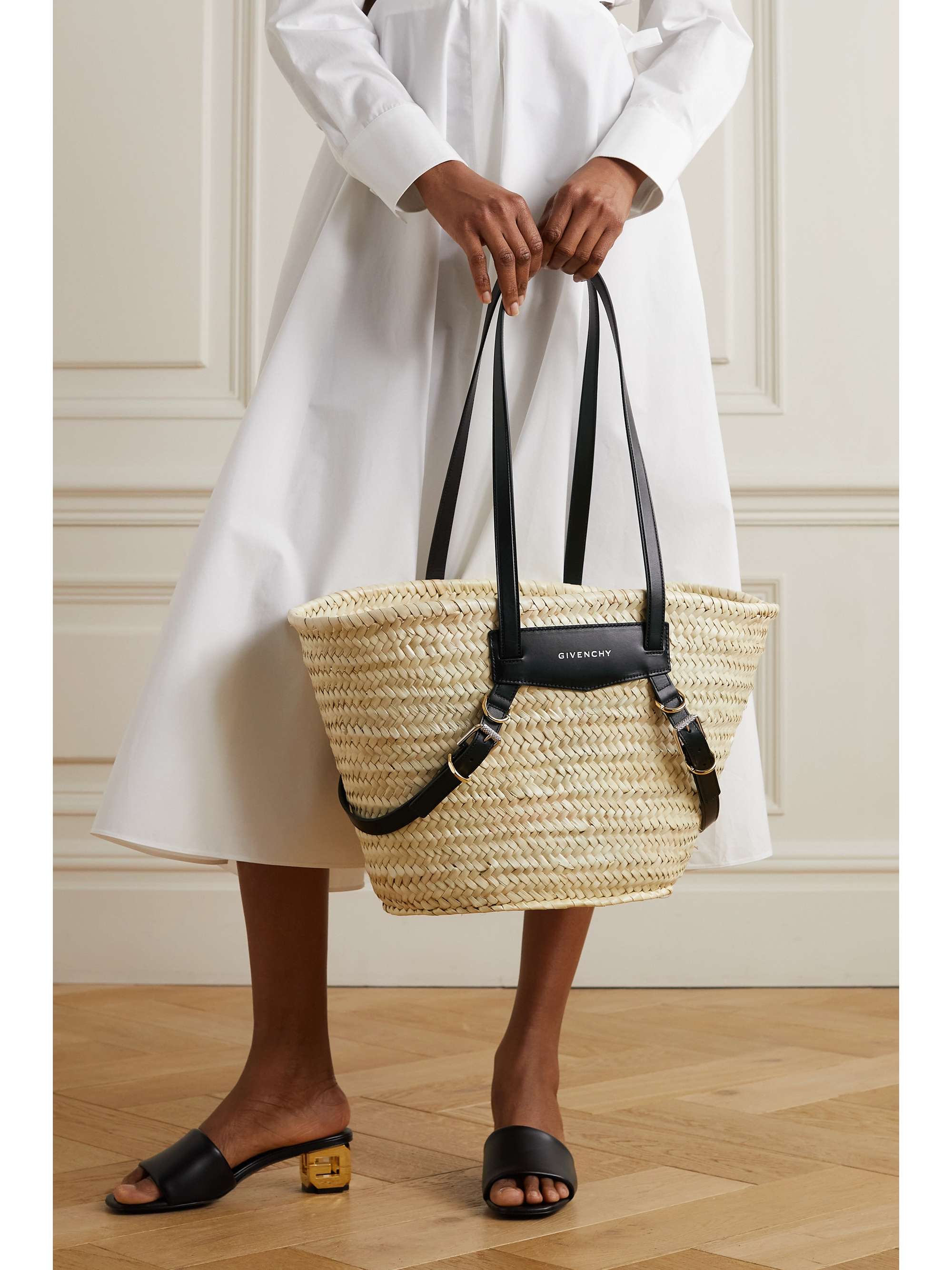 GIVENCHY Voyou medium buckled leather-trimmed straw tote | NET-A-PORTER