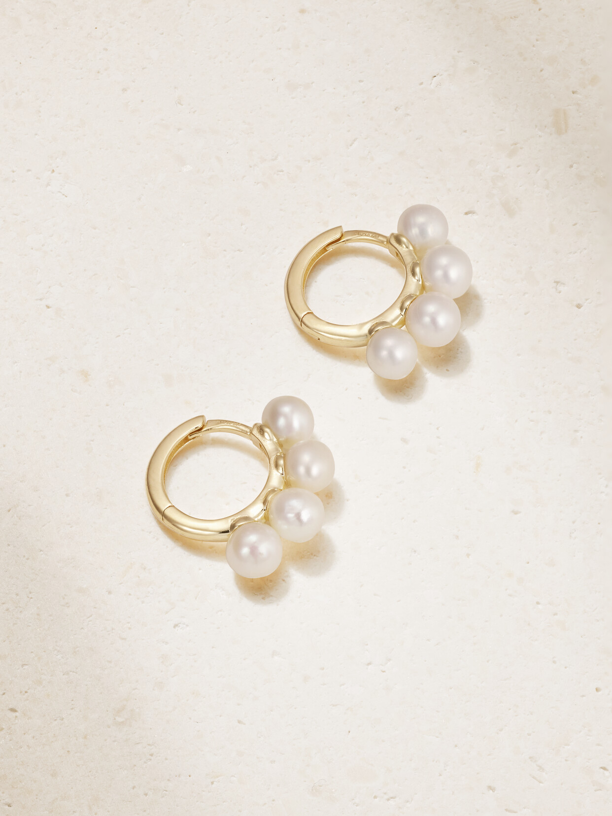 Mateo - 4 Point 14-karat Gold Pearl Hoop Earrings - One size