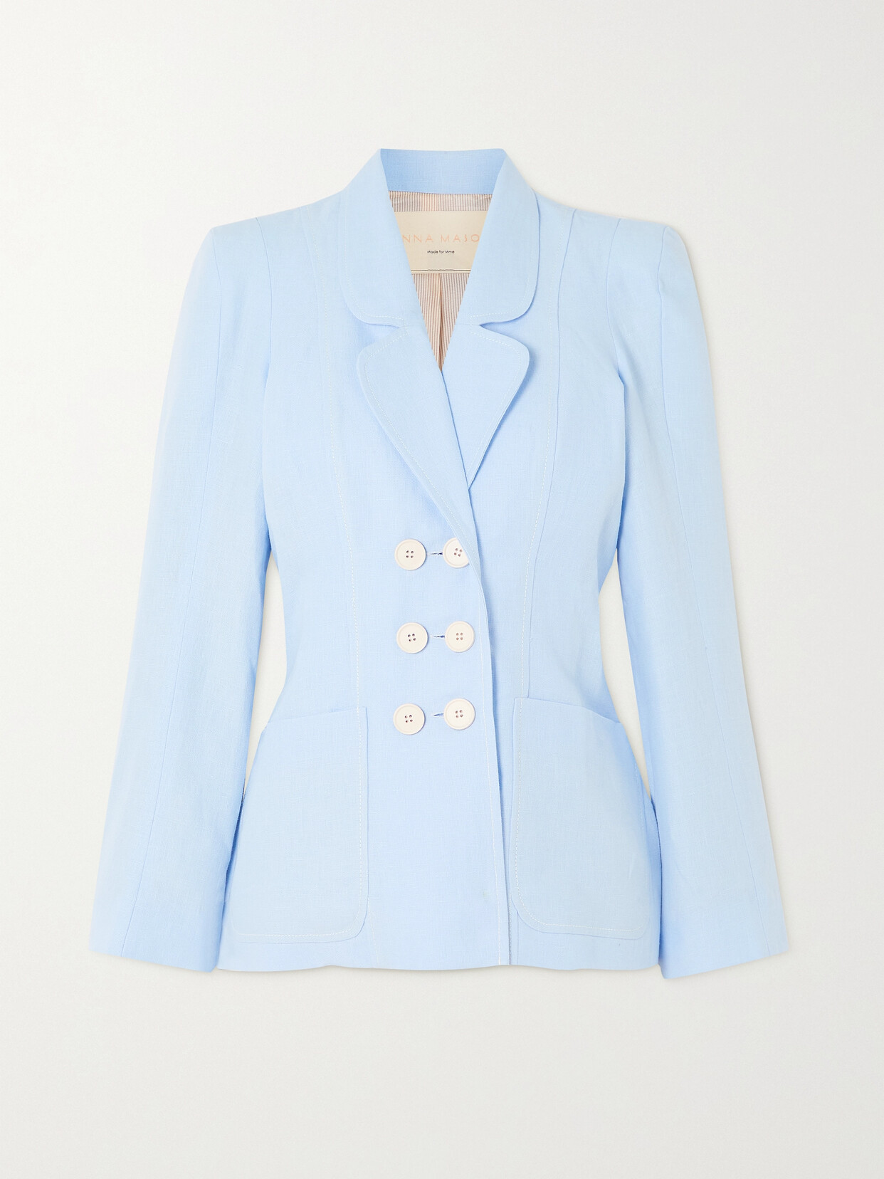 Anna Mason Patty Double-breasted Linen Blazer - Blue