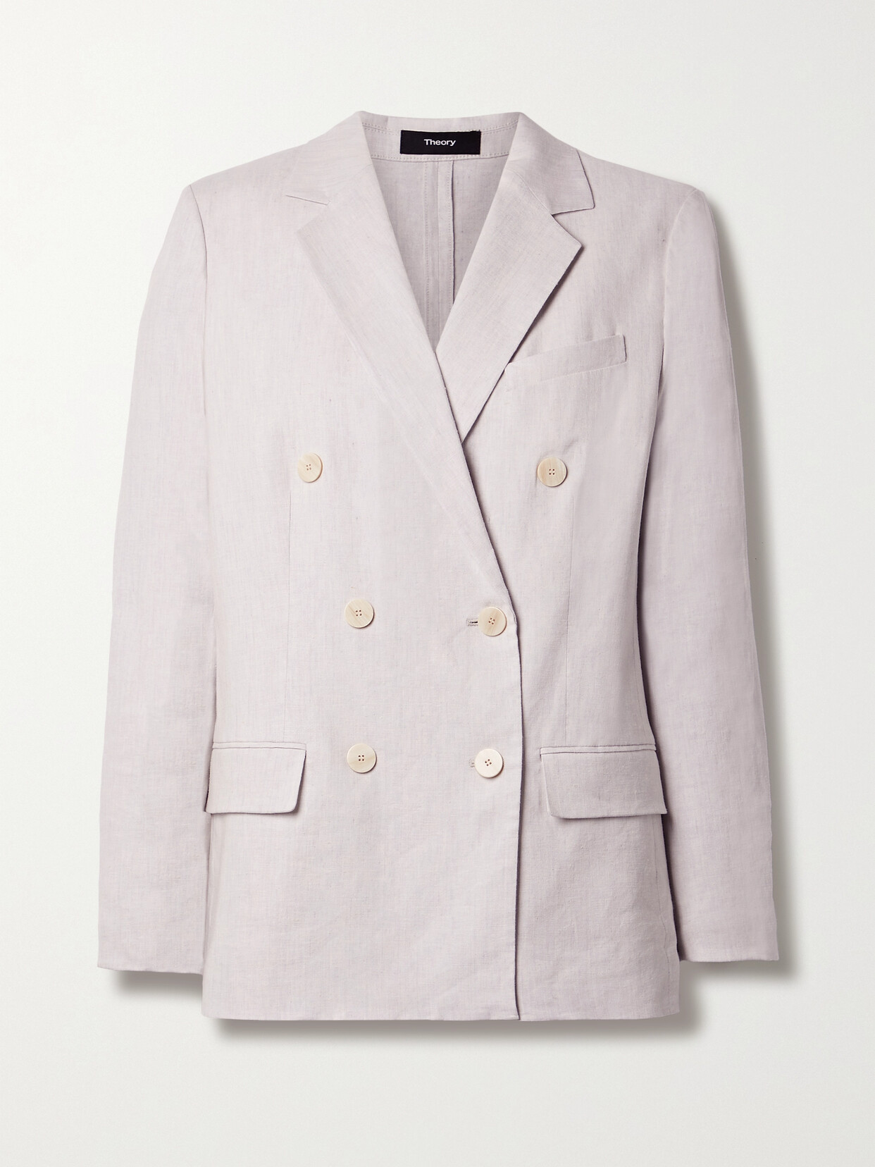 Theory Double-breasted Linen-blend Blazer In Off-white