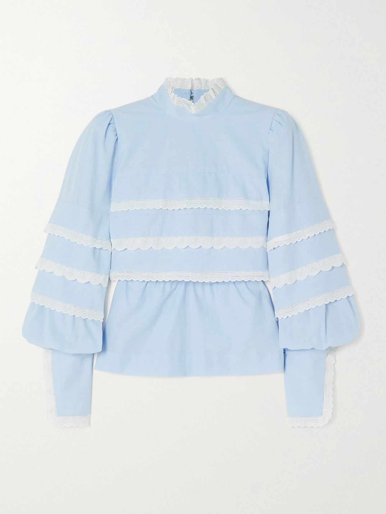 Anna Mason Mademoiselle Cece Broderie Anglaise-trimmed Cotton-chambray Blouse - Blue