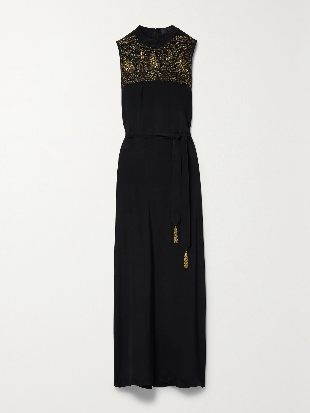 Nili Lotan Juju Belted Metallic Embroidered Silk-crepe Maxi Dress - Black