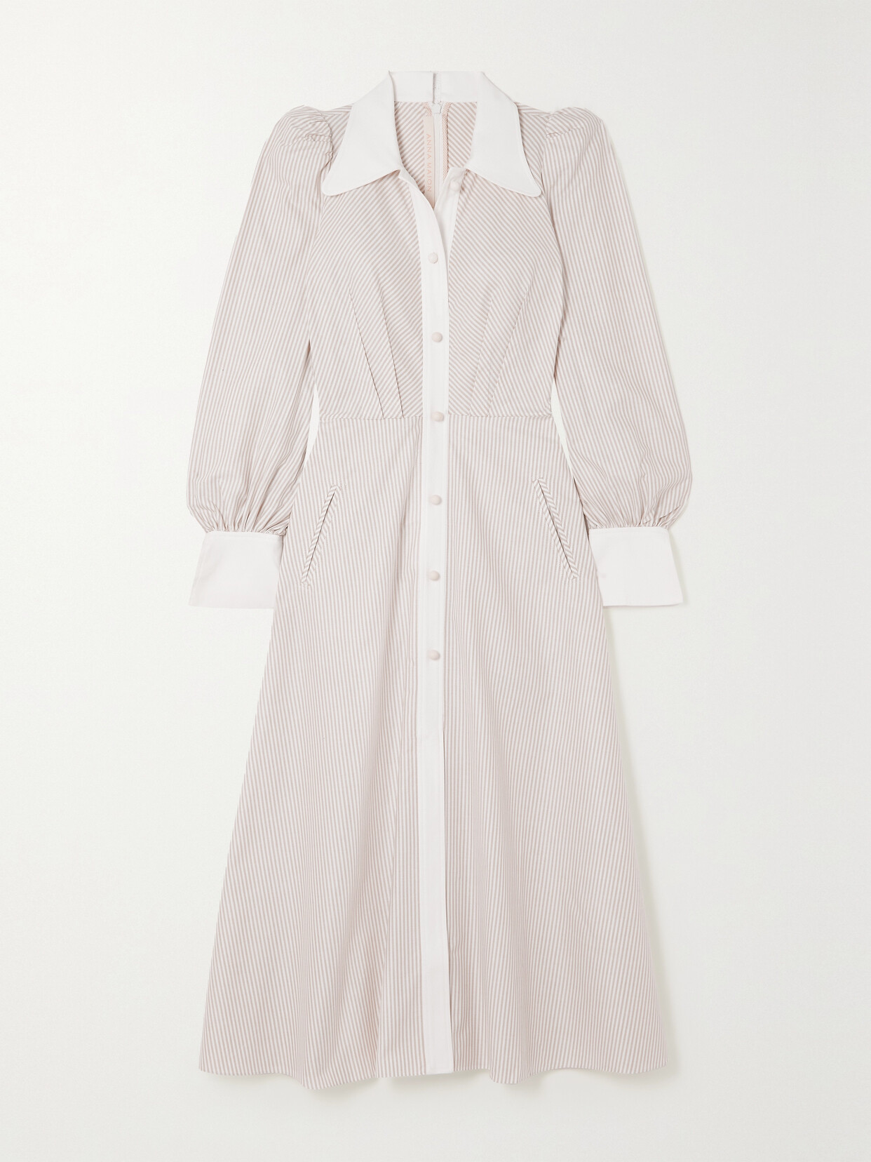 Anna Mason Candice Striped Cotton Oxford Midi Shirt Dress - Neutrals