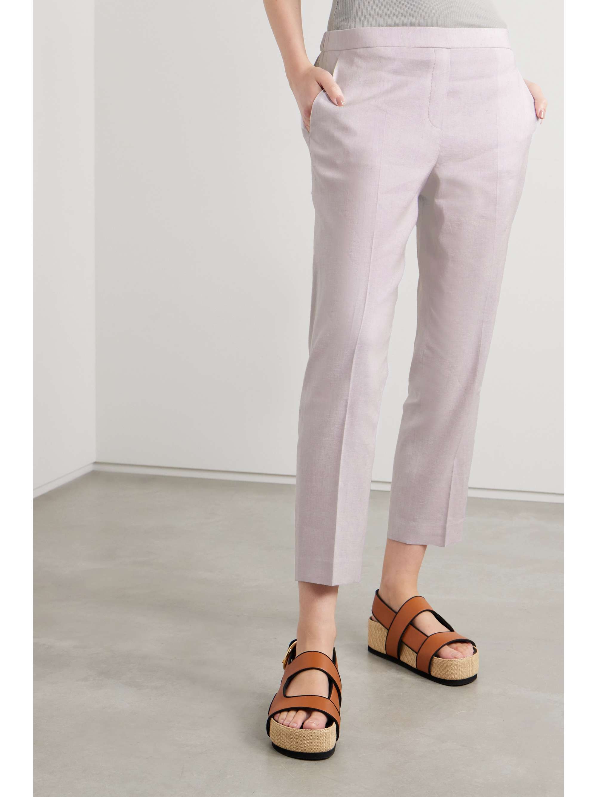 THEORY Treeca cropped stretch linen-blend straight-leg pants