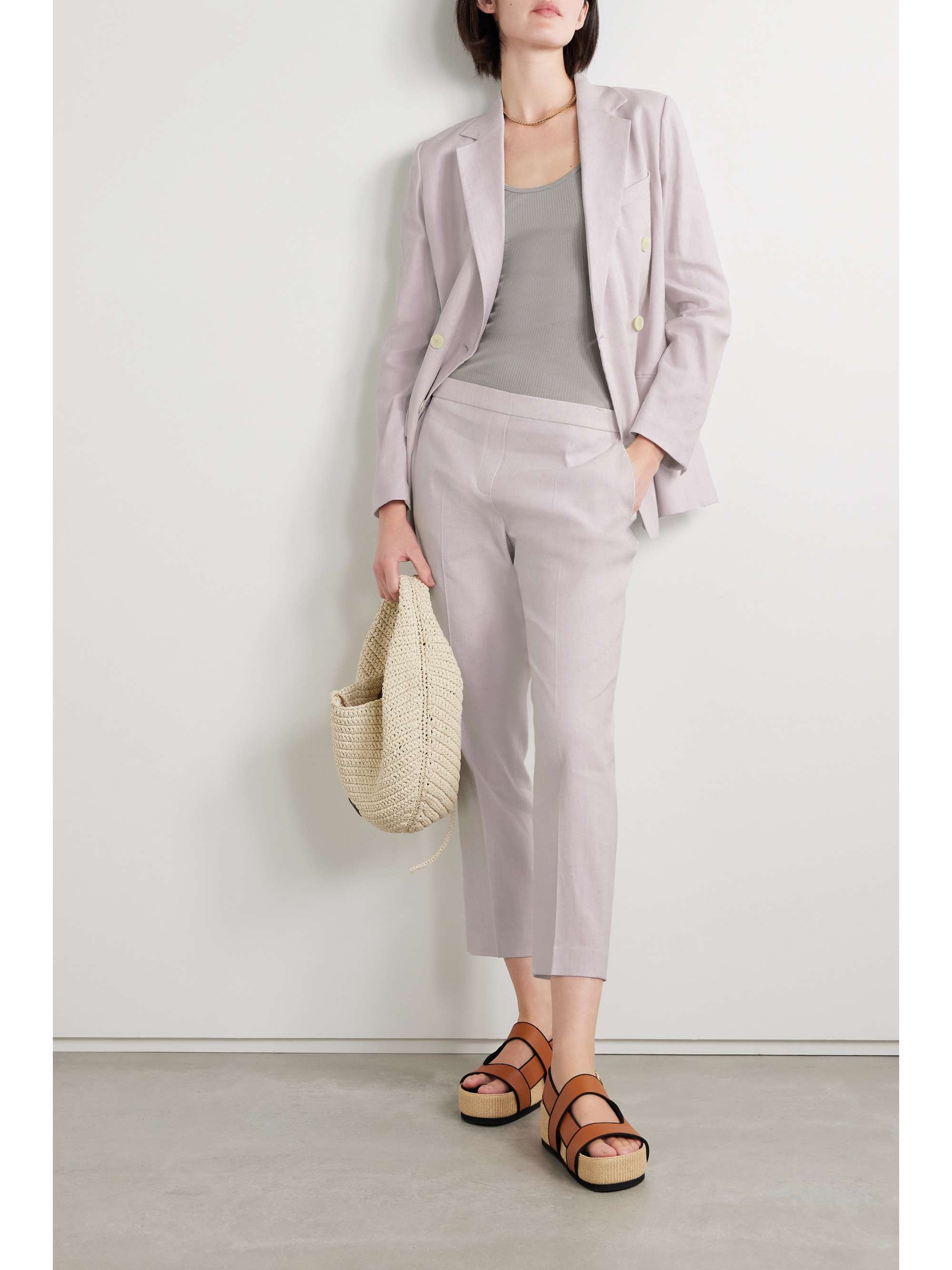 THEORY Treeca cropped stretch linen-blend straight-leg pants