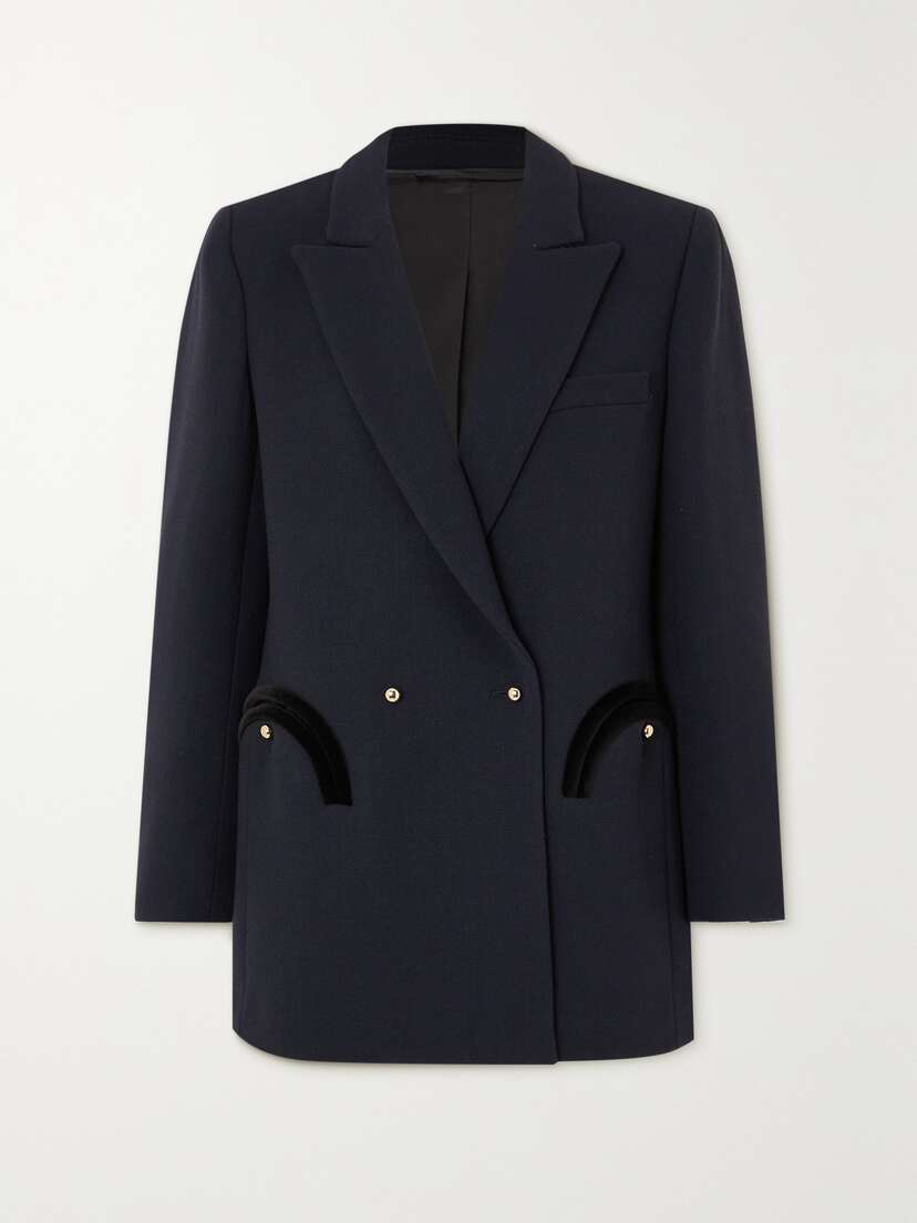 Blazé Milano Resolute Everyday Double-breasted Velvet-trimmed Wool-crepe Blazer