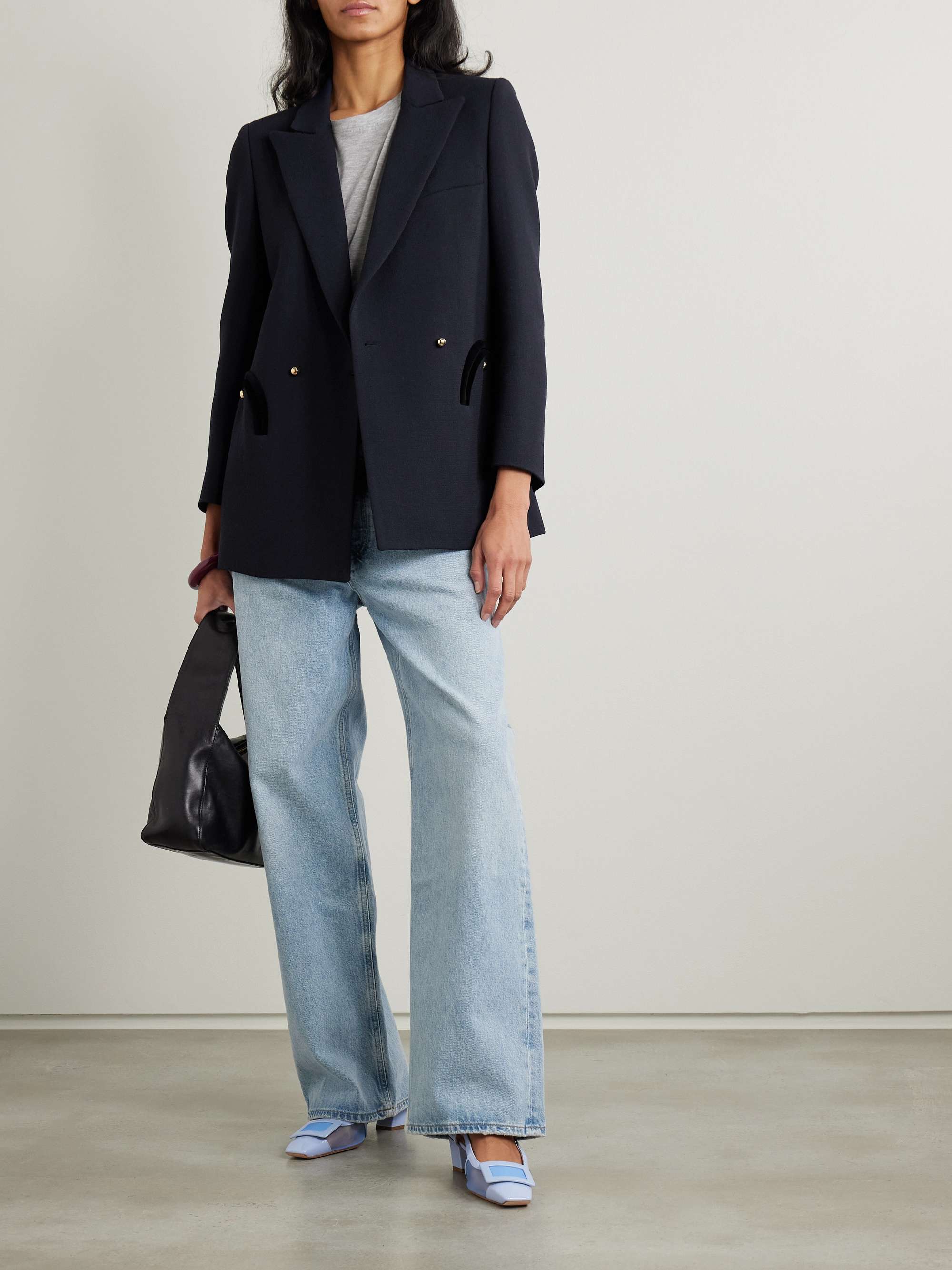 BLAZÉ MILANO Resolute Everyday double-breasted velvet-trimmed wool-crepe blazer