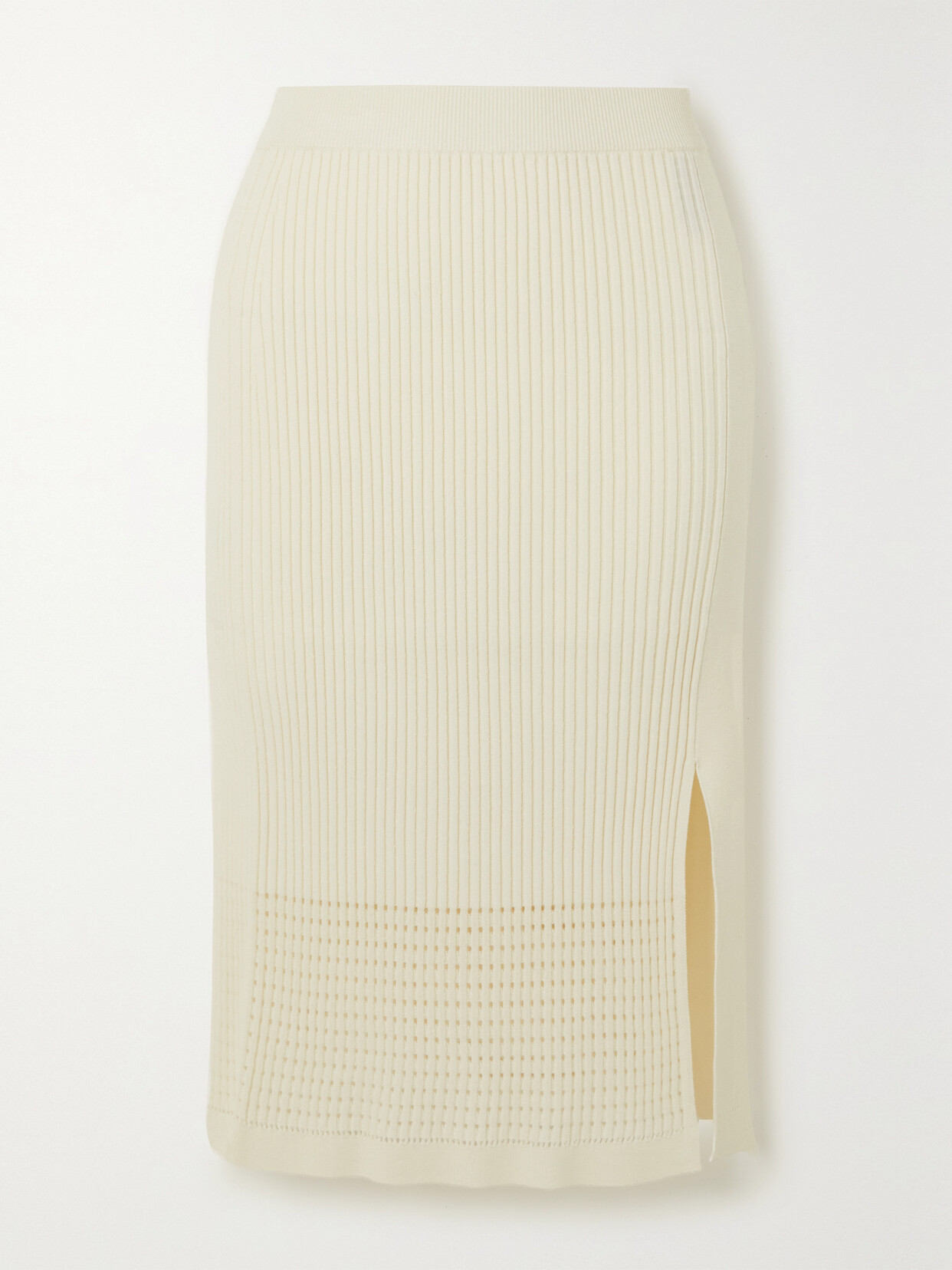 Joseph Ribbed Pointelle-knit Cotton-blend Midi Skirt In Ivory