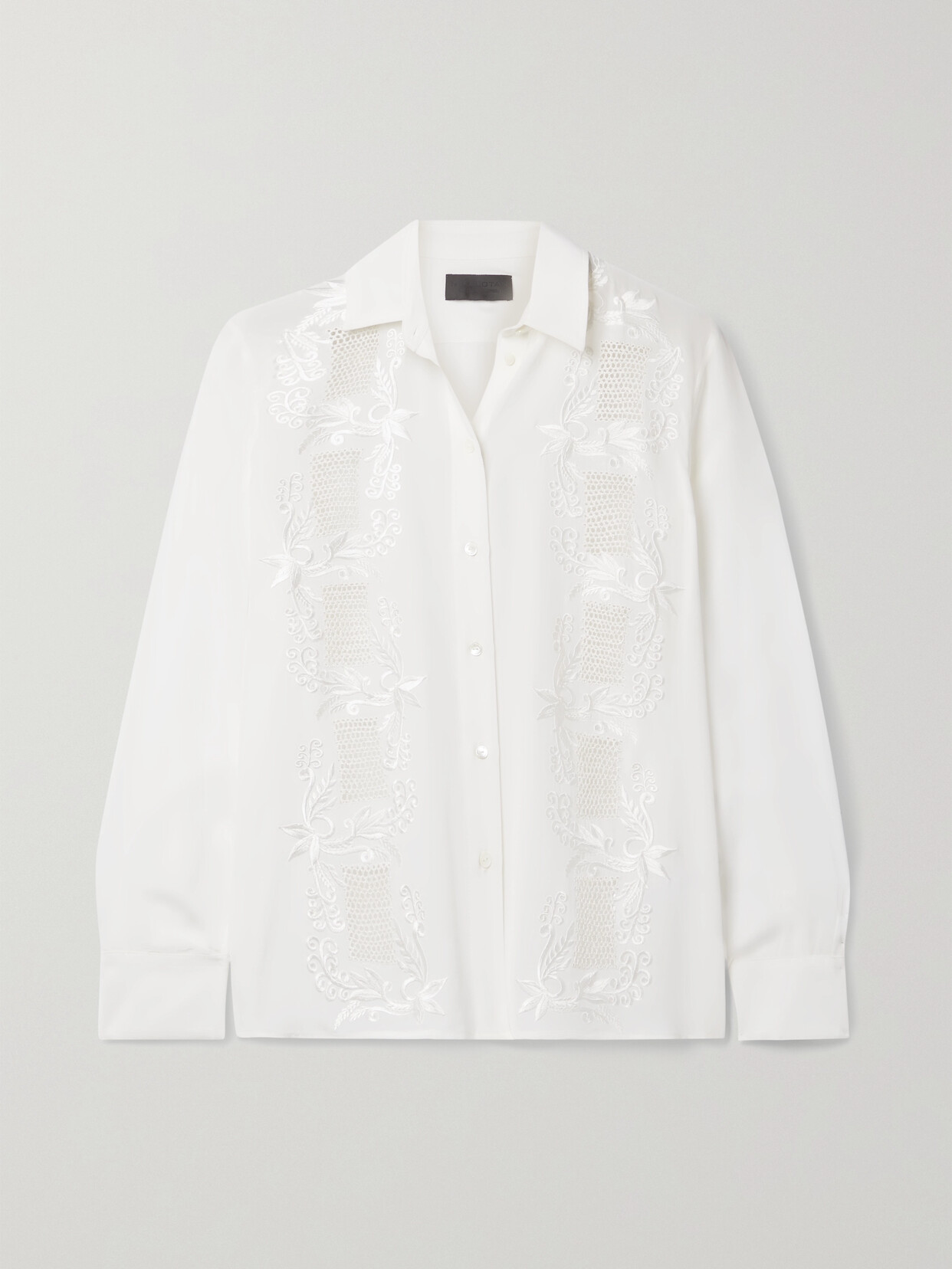 Nili Lotan - Maddie Crochet-trimmed Embroidered Silk Crepe De Chine Shirt - Ivory