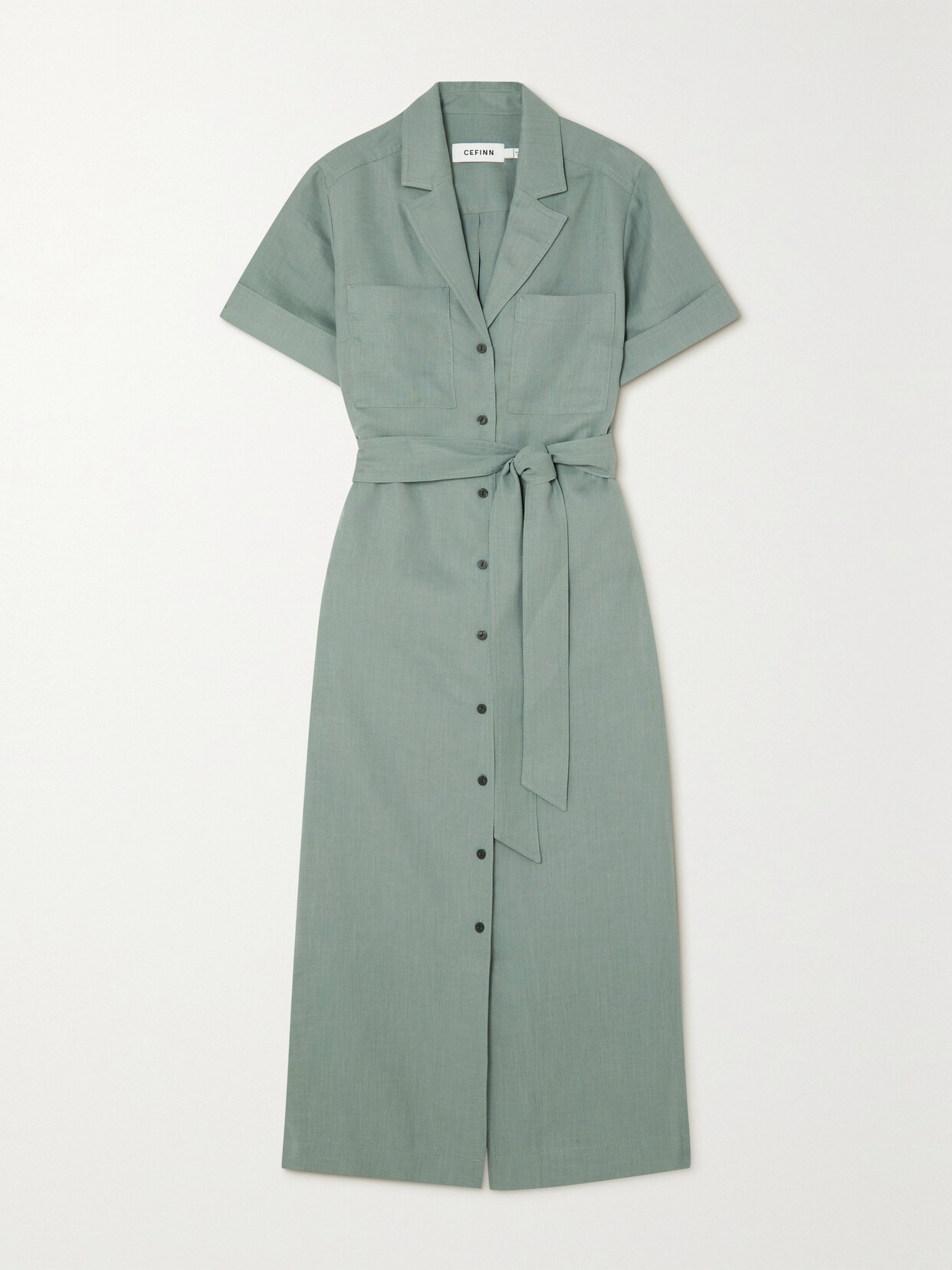 Cefinn - Lennox Belted Woven Midi Shirt Dress - Green