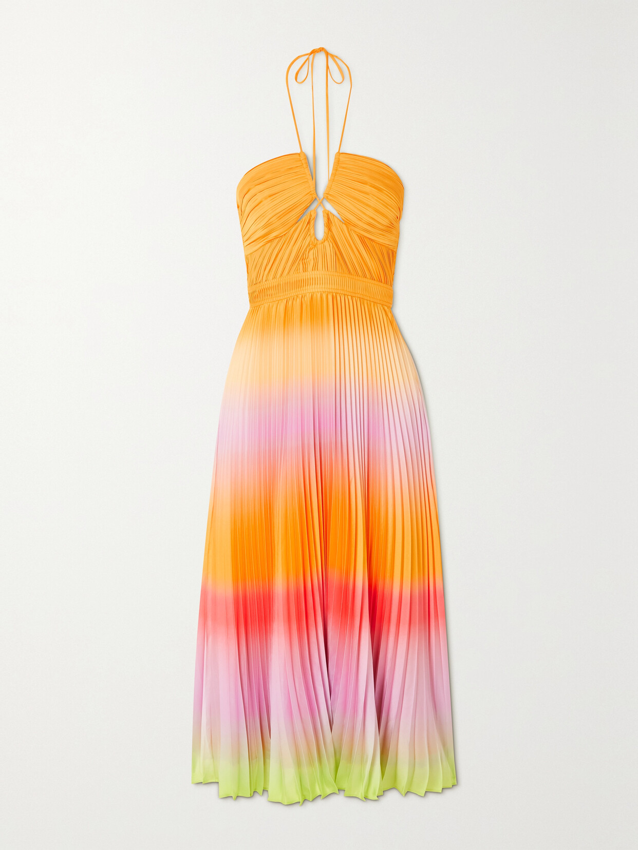 SIMKHAI - Annita Halterneck Striped Ombré Plissé-satin Midi Dress - Multi