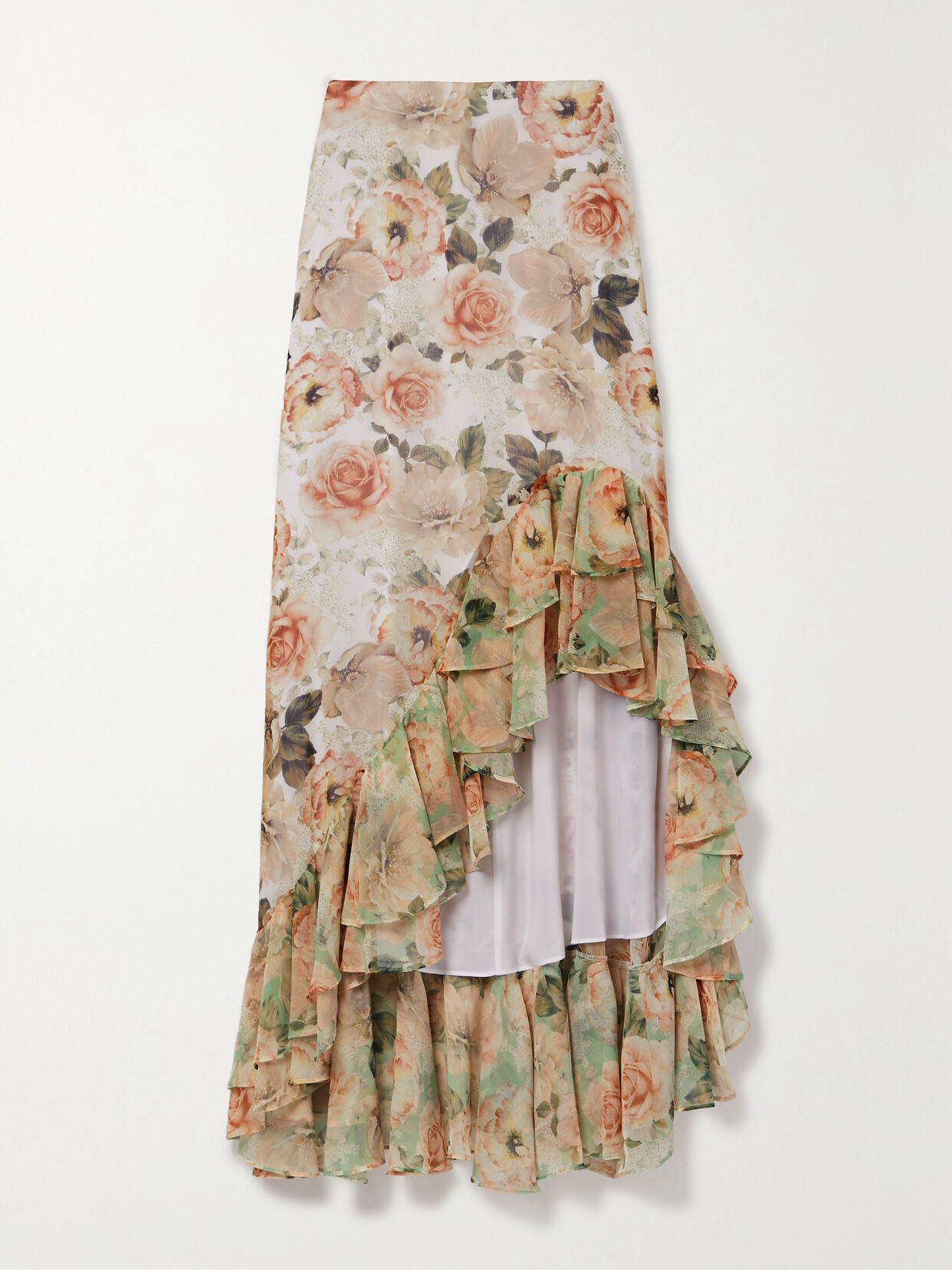 Alice + Olivia - Braylee Asymmetric Ruffled Floral-print Crepe De Chine Maxi Skirt - Pink