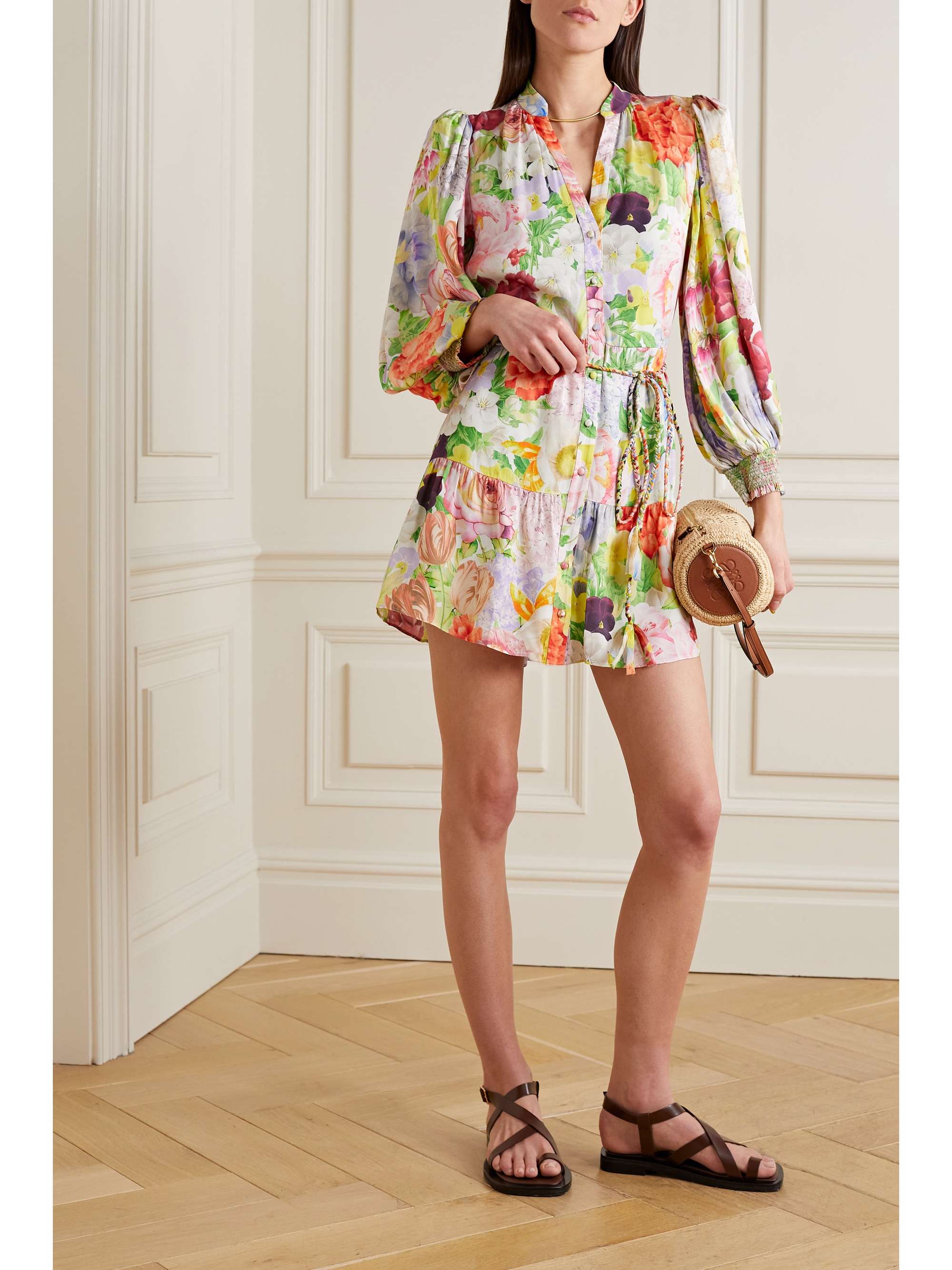 ALICE + OLIVIA Antonette belted floral-print satin mini dress | NET-A-PORTER