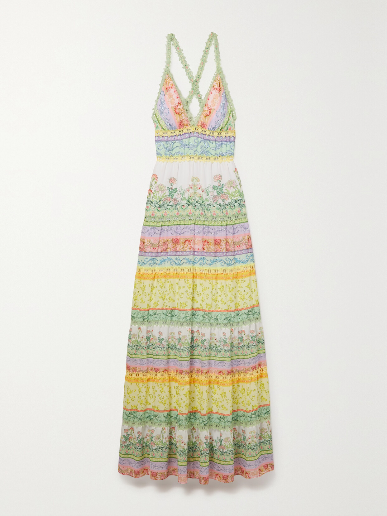 Alice + Olivia - Karolina Tiered Lace-trimmed Floral-print Crepe Maxi Dress - Green