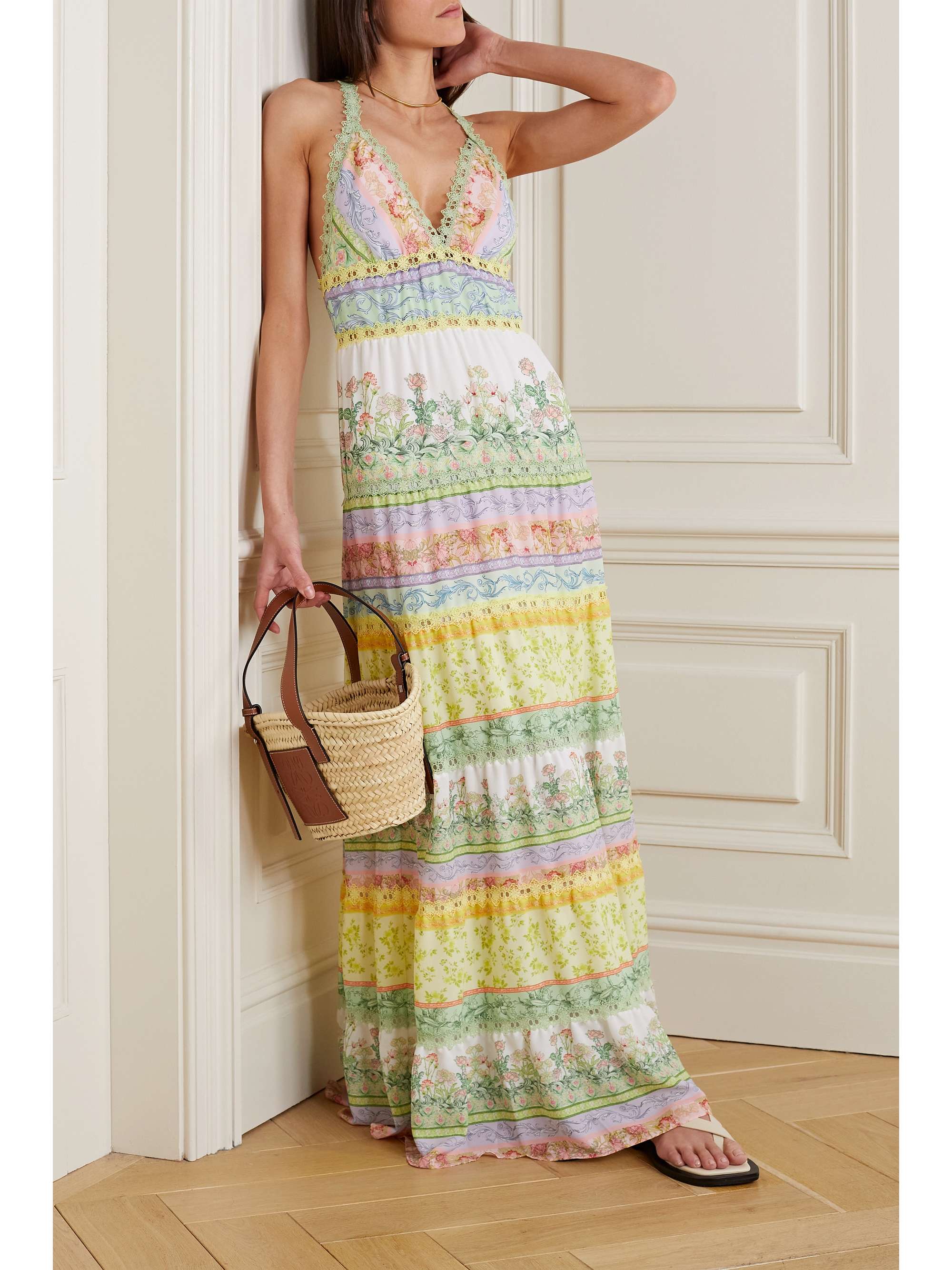 ALICE + OLIVIA Karolina tiered lace-trimmed floral-print crepe maxi dress