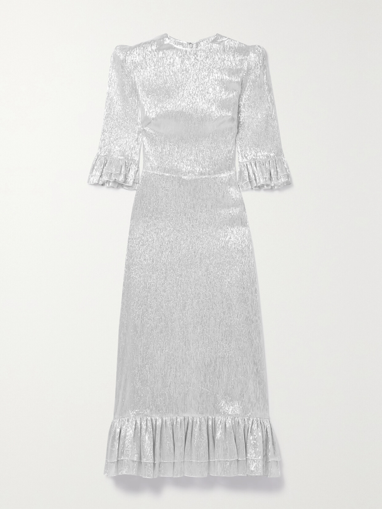 The Vampire's Wife The Falconetti Ruffled Metallic Silk-blend Chiffon Midi Dress In Silver