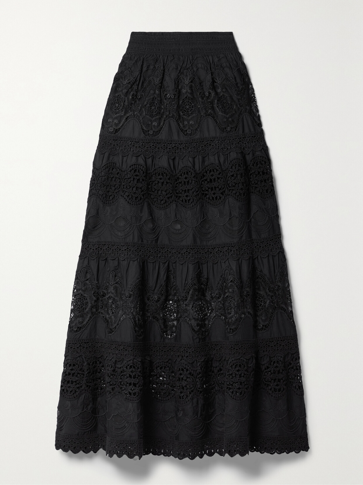 Alice + Olivia - Cali Tiered Guipure Lace And Embroidered Cotton-voile Maxi Skirt - Black