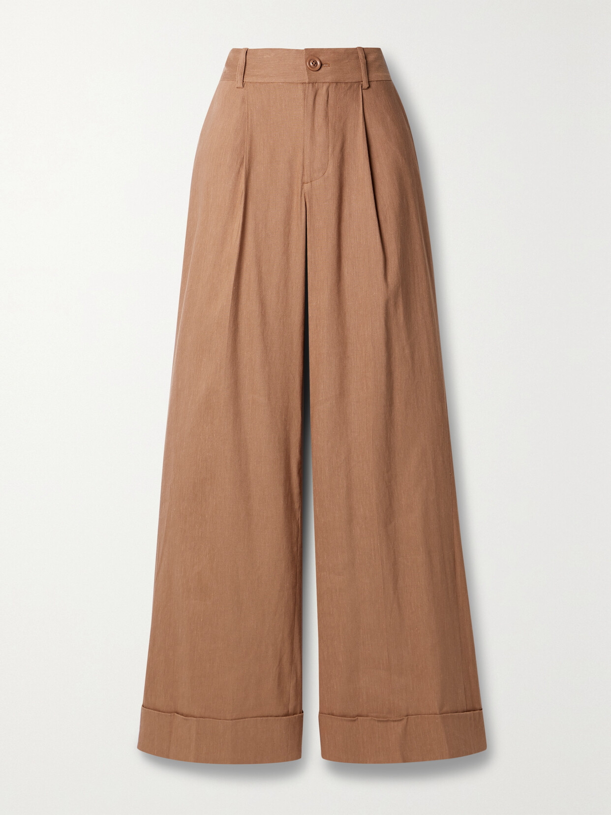 Alice + Olivia Tomasa Pleated Stretch Linen-blend Straight-leg Pants - Brown