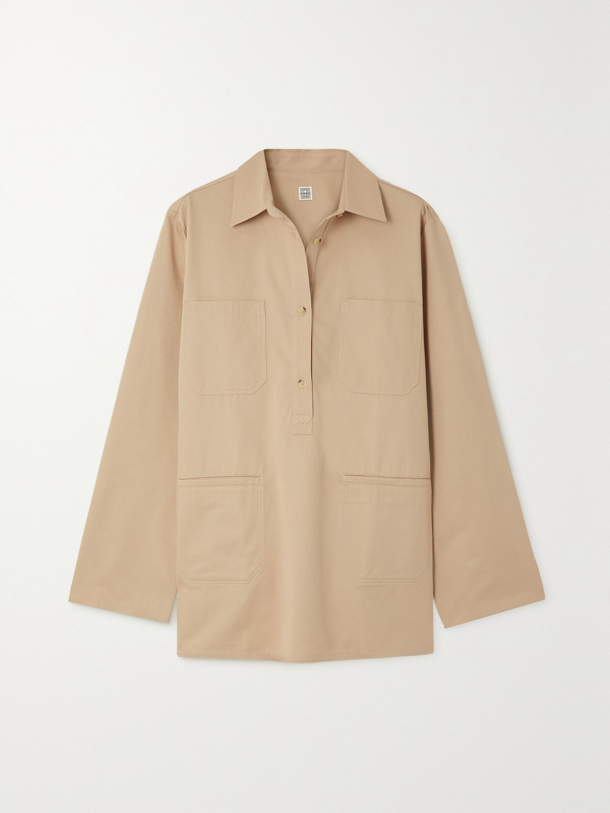 Totême Cotton Twill Pocket Collared Shirt In Beige