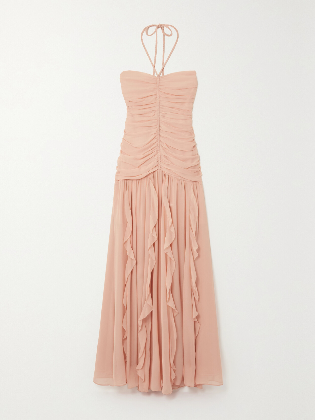 Veronica Beard Ruffle-trimmed Ruched Silk-chiffon Maxi Dress In Orange