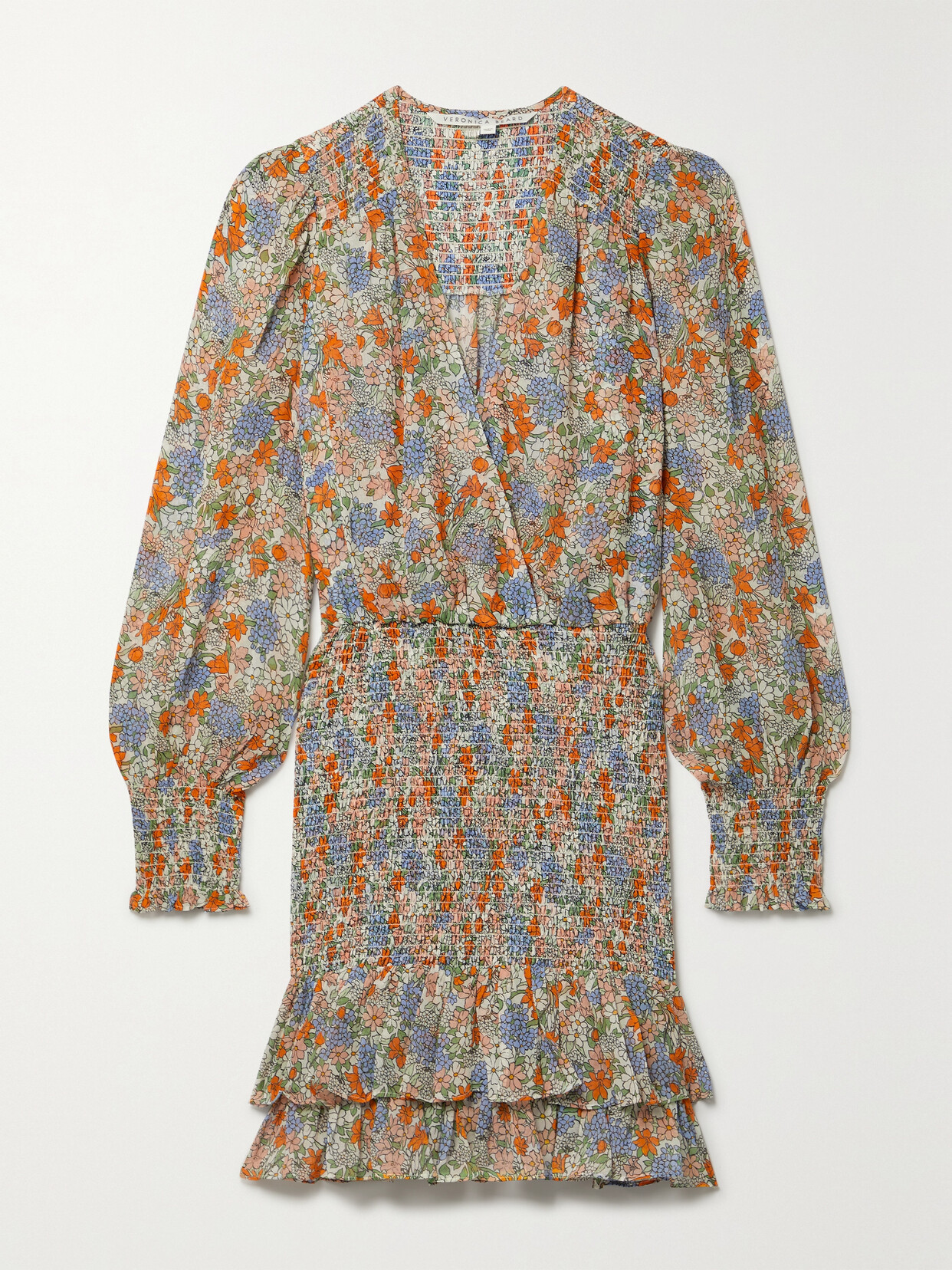 Veronica Beard Saera Shirred Floral-print Silk Crepe De Chine Mini Dress - Multi