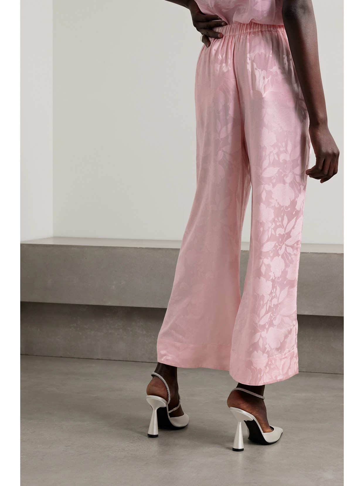 Shop The Vampire's Wife The Once In A Lullaby Cropped Satin-jacquard Wide-leg Pants In Pink