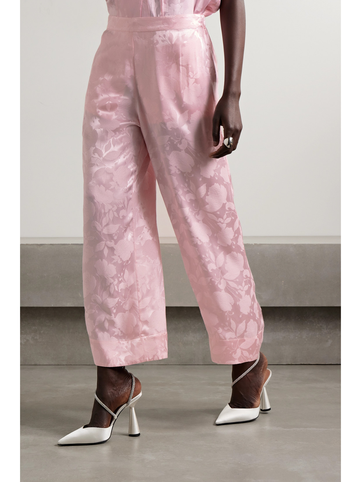 Shop The Vampire's Wife The Once In A Lullaby Cropped Satin-jacquard Wide-leg Pants In Pink